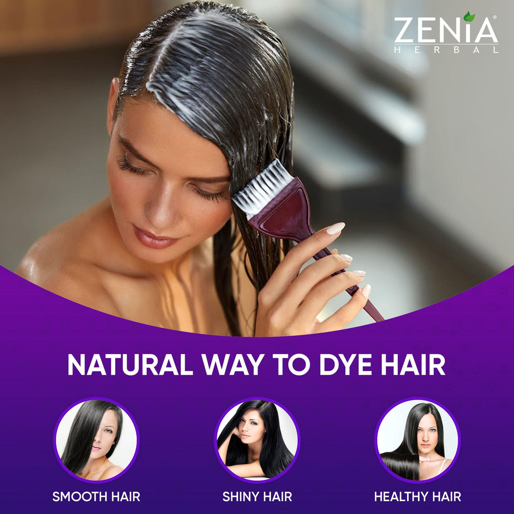 Zenia Indigo powder hair application image with henna base and indigo layering