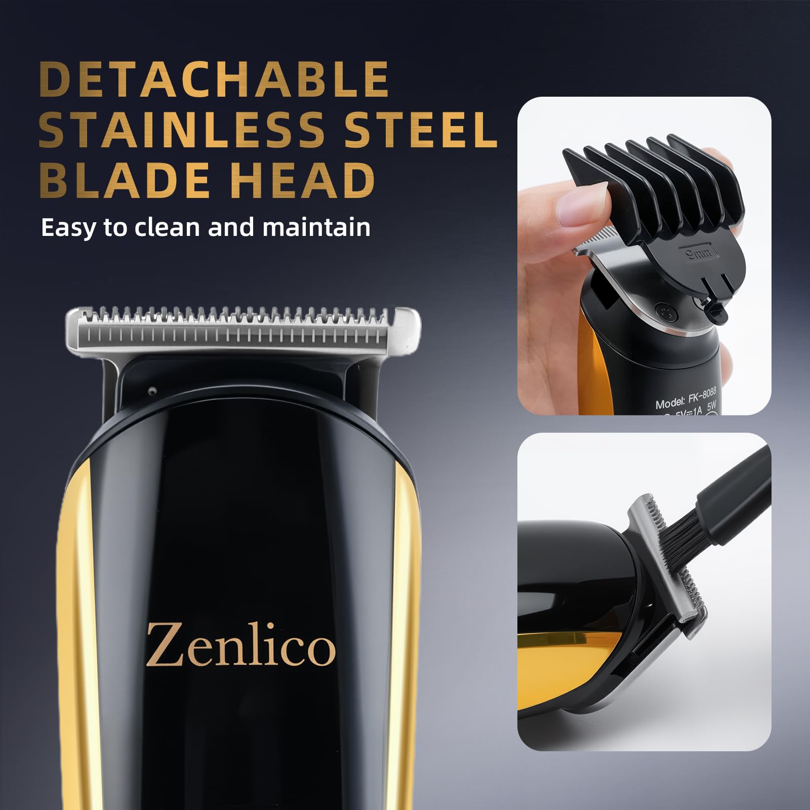 ZENLICO beard trimmer detachable blade with easy release for cleaning