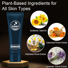 ZENNUTT shaving cream with jojoba and aloe for soothing hydration.