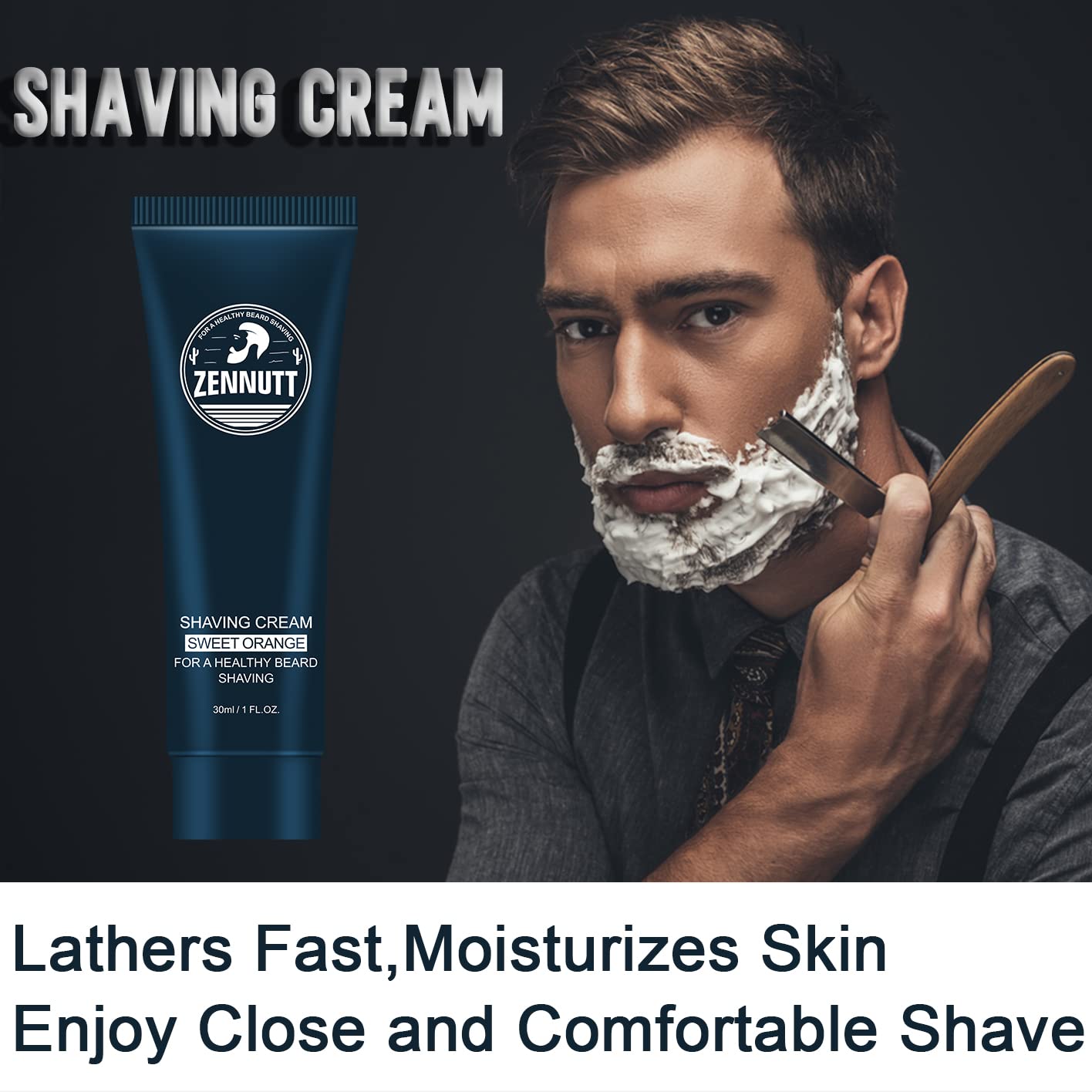 ZENNUTT sandalwood citrus scent emphasizes masculine aroma during shave.