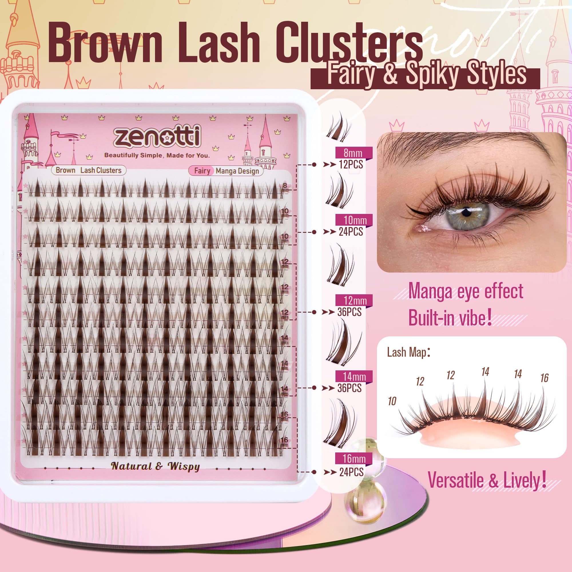 Zenotti brown lash clusters 8-16mm variety for customizable length
