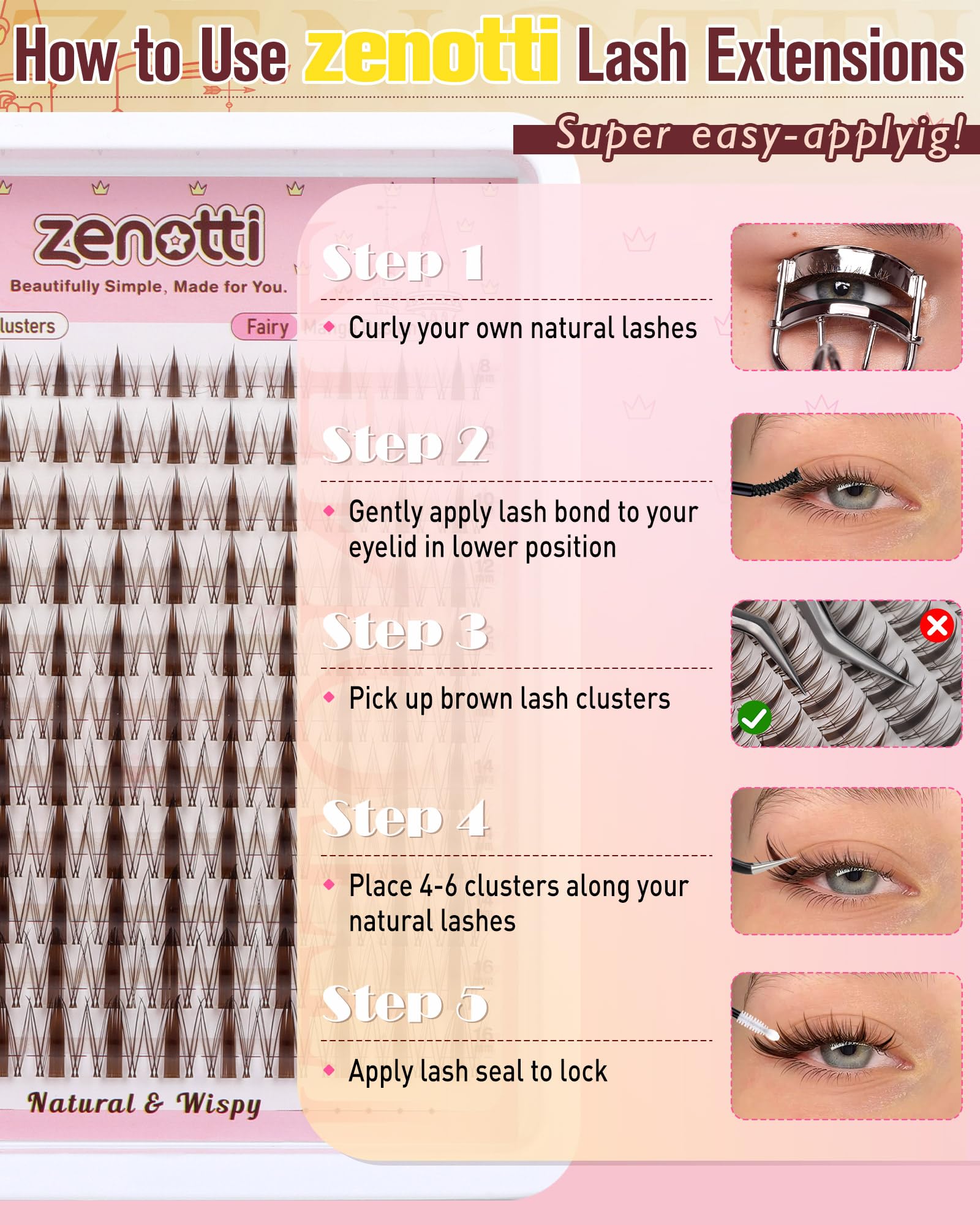 Zenotti brown lash clusters lightweight wear from sunrise to sunset