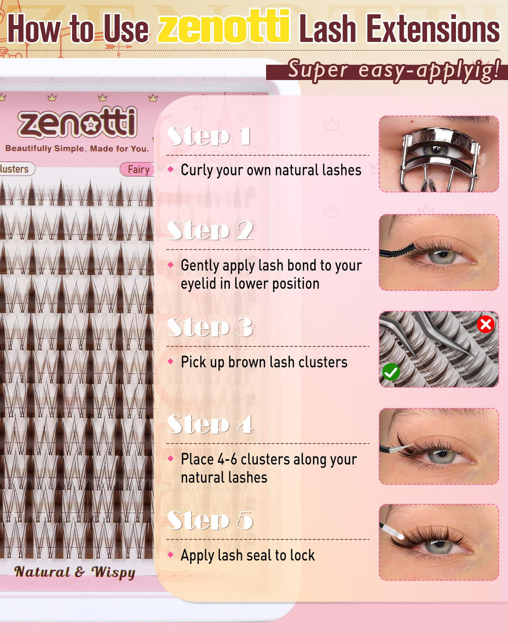 Zenotti brown lash clusters lightweight wear from sunrise to sunset
