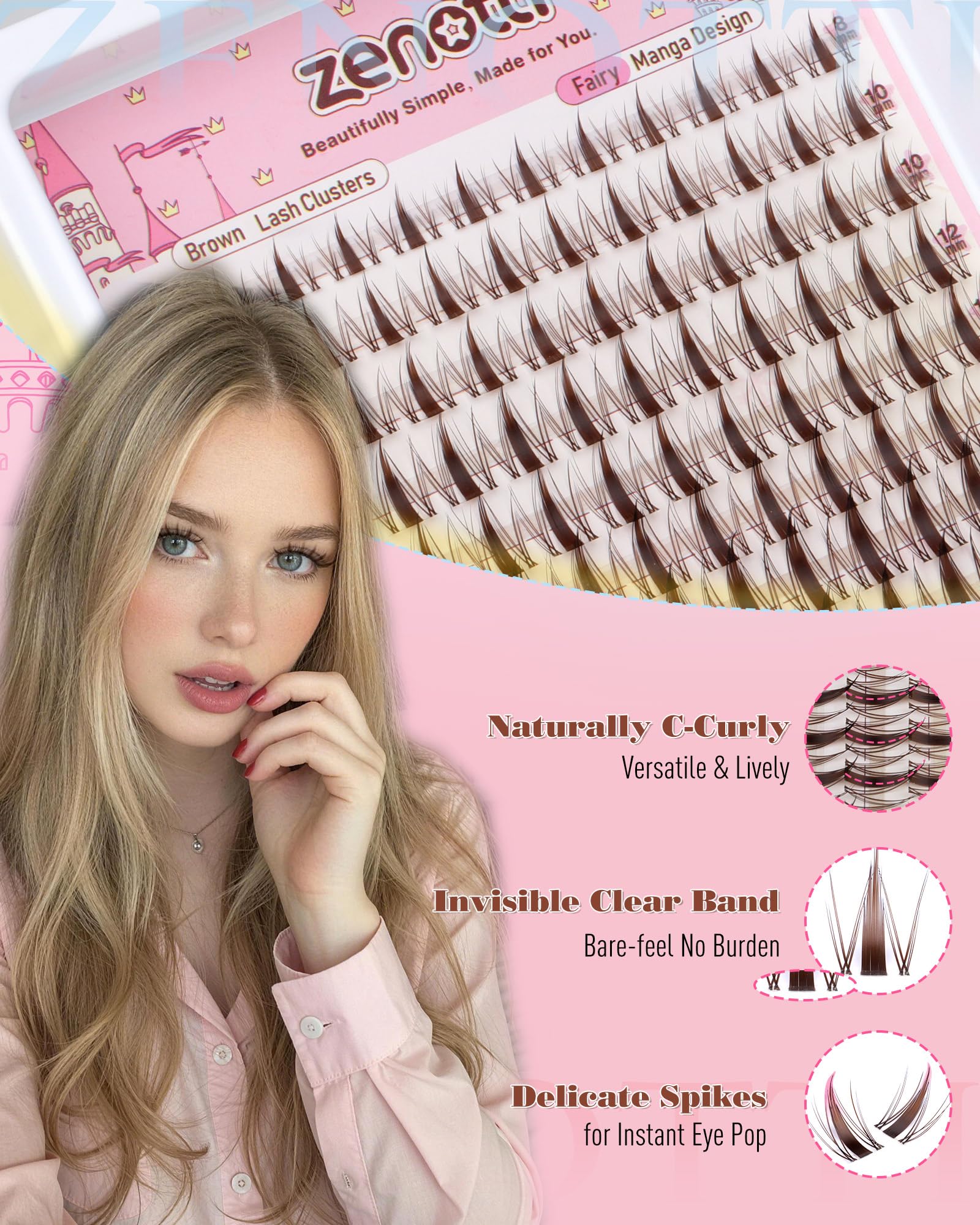 Zenotti brown lash clusters invisible band for floating lash effect