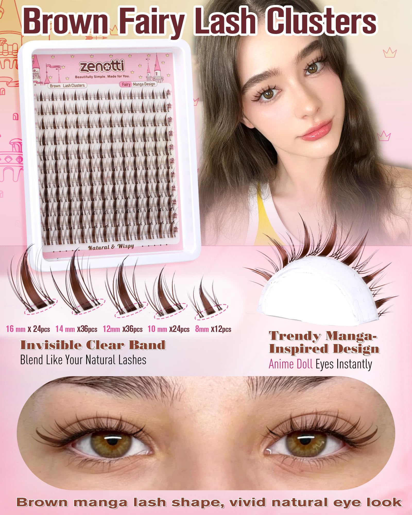 Zenotti brown lash clusters spiky manga vision for wide-eyed charm