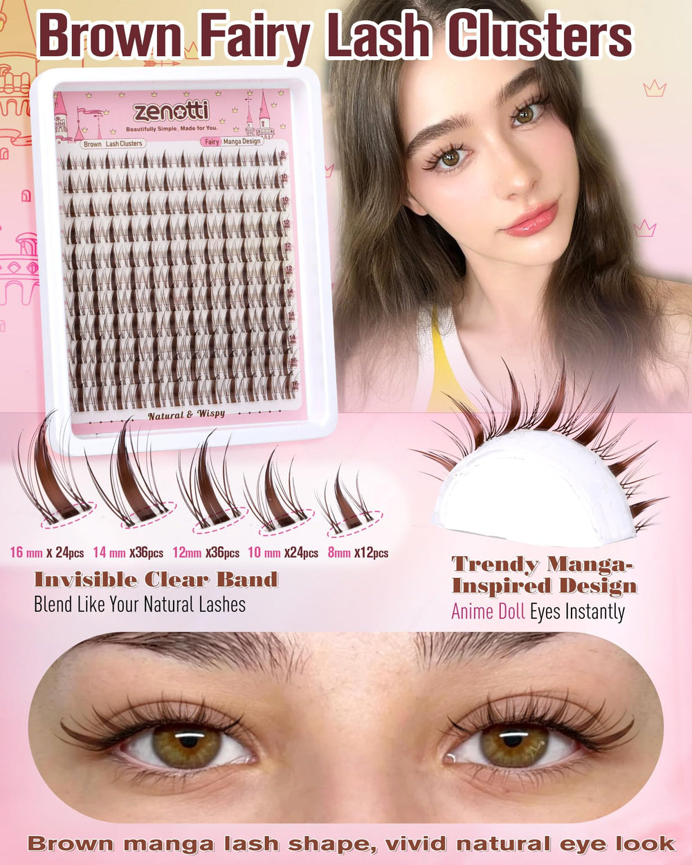 Zenotti brown lash clusters spiky manga vision for wide-eyed charm