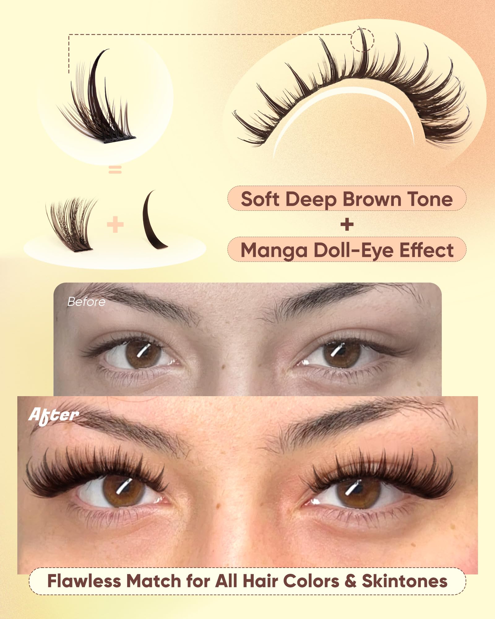 Pre-shaped clusters ready to press onto natural lashes.
