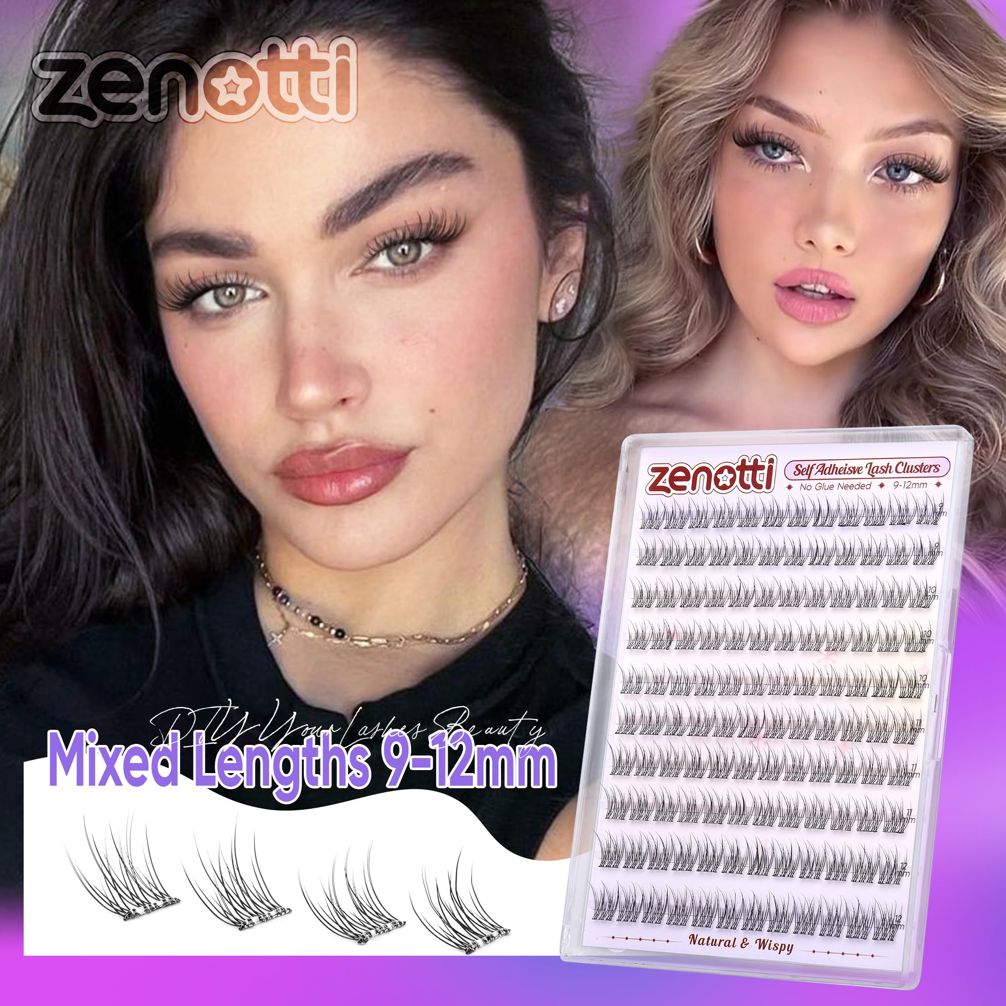 Zenotti pre-glued lashes four lengths for customizable eye shapes and quick styling.
