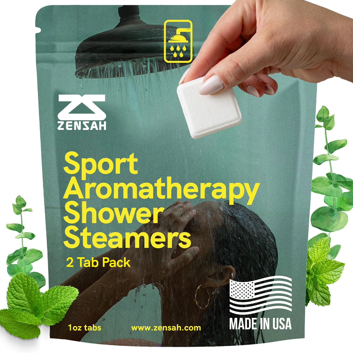 Zensah sport shower steamer with relaxing aromatherapy for post-workout recovery.