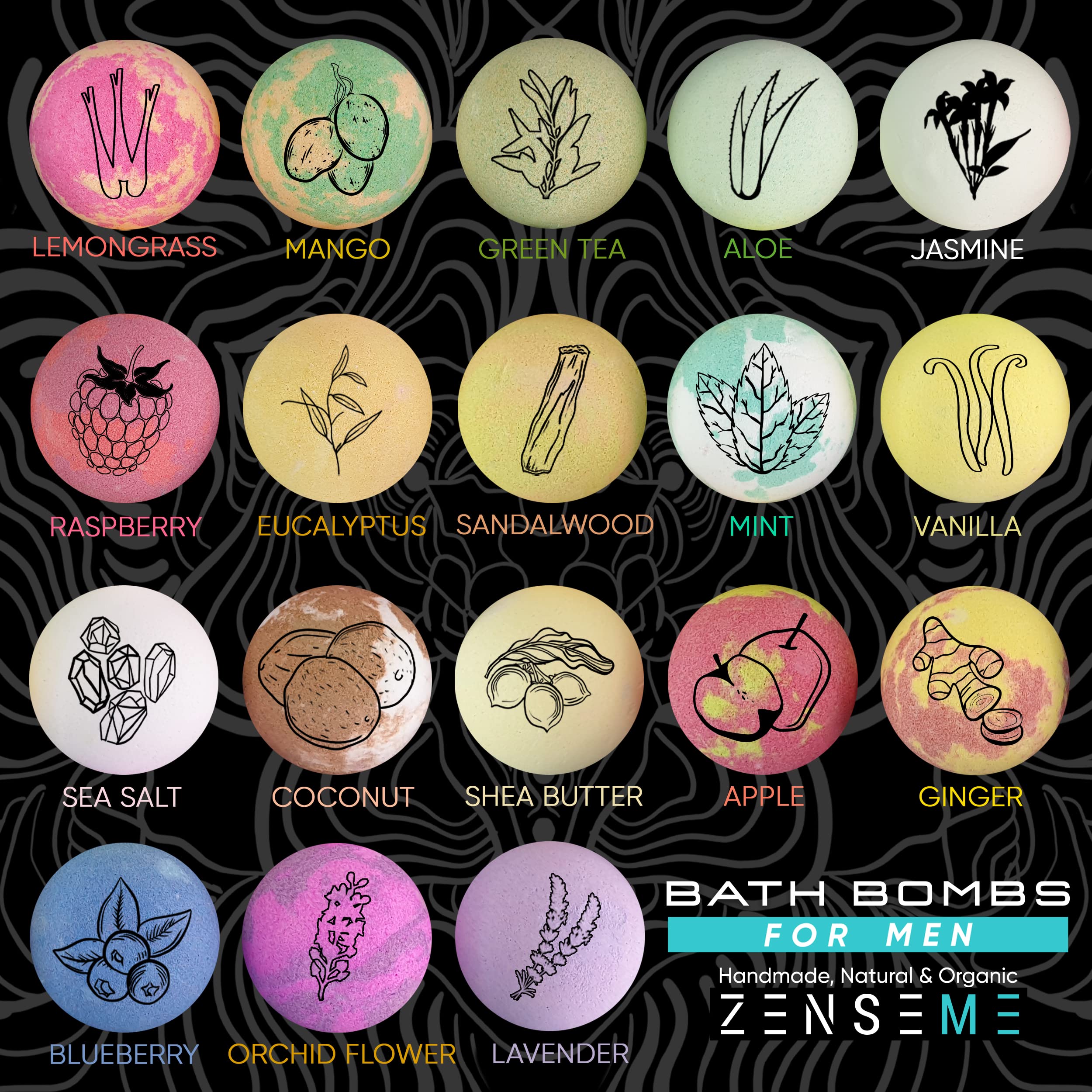 Close-up of ZenseMe bath bombs showing color and fragrance