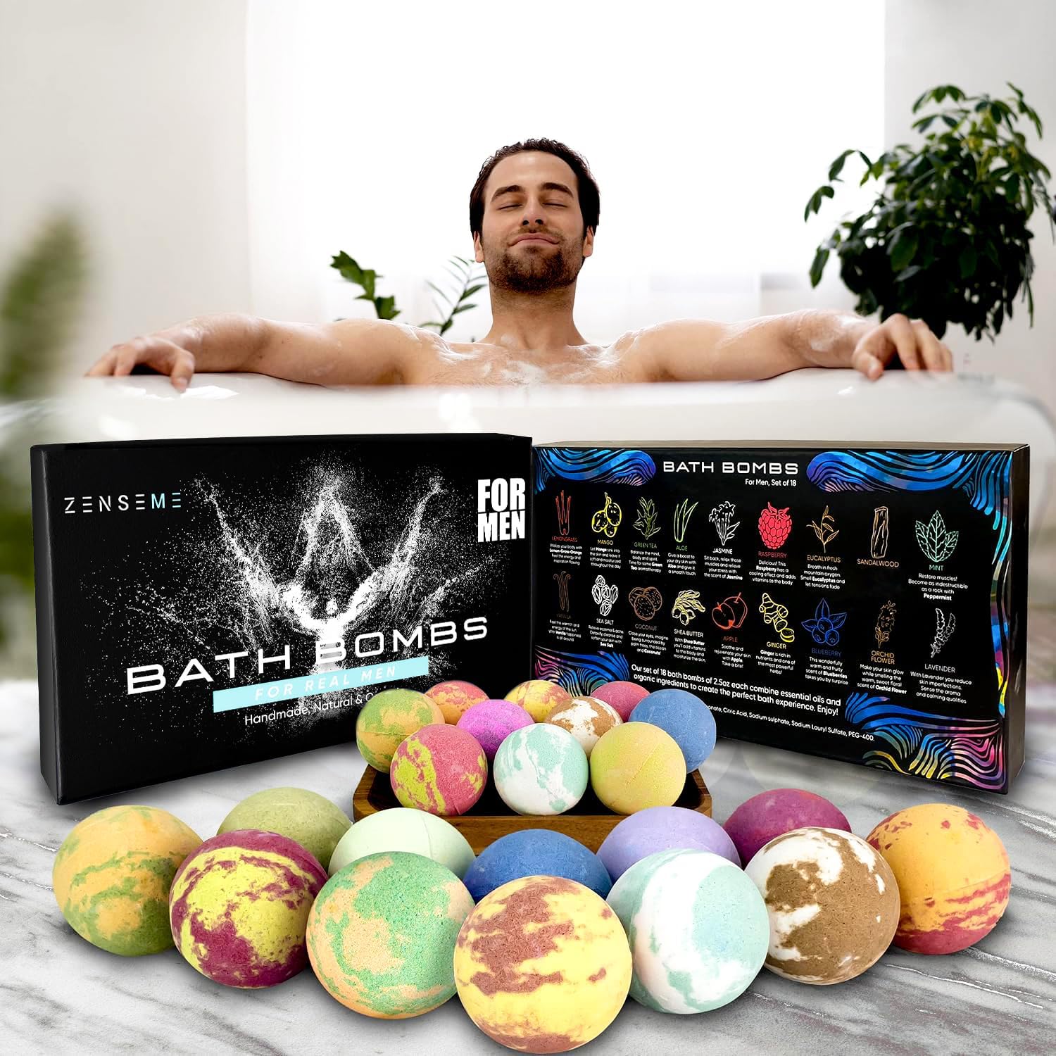 Manly scents like sandalwood and peppermint in ZenseMe bombs