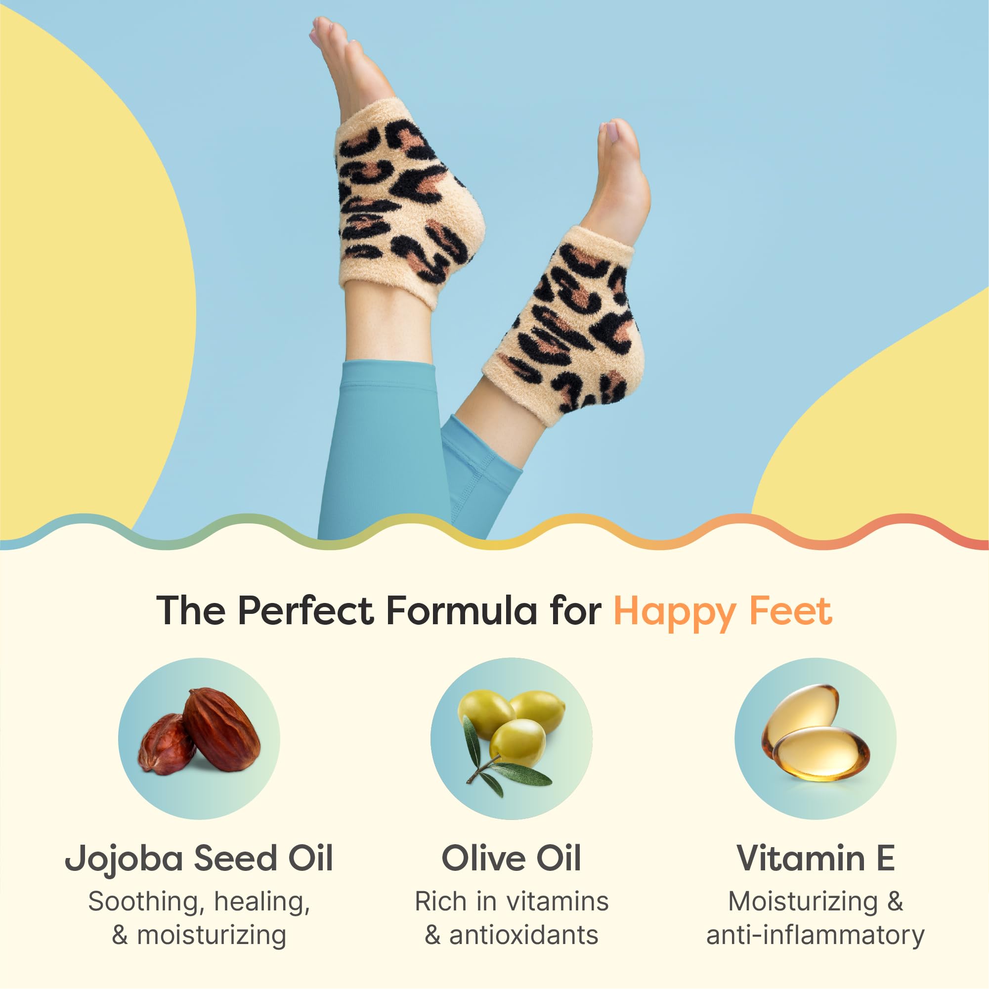 ZenToes interior infusionado con jojoba, oliva y vitamina E para cuidado de la piel.