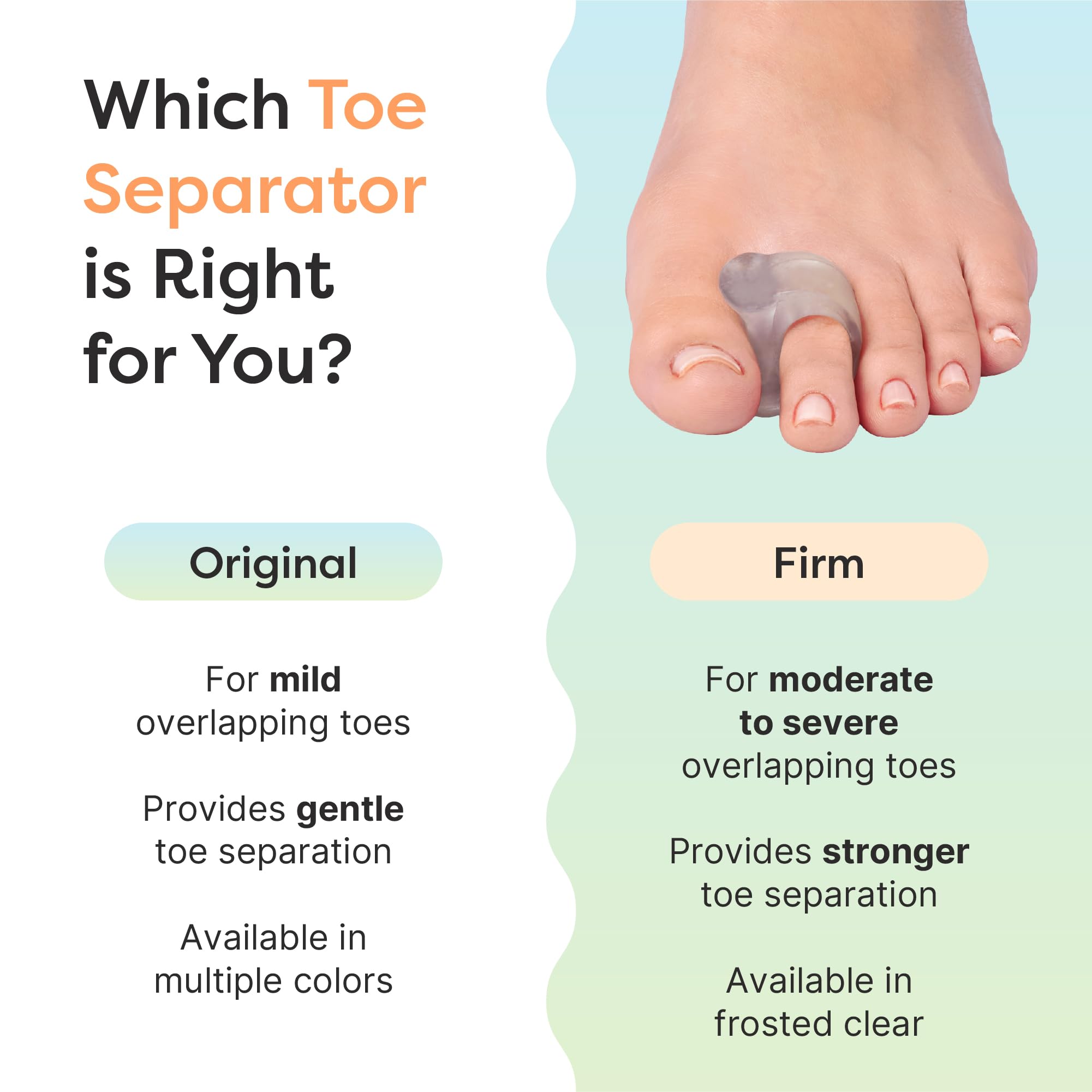 ZenToes Ergonomic single-loop design fits securely with or without socks.