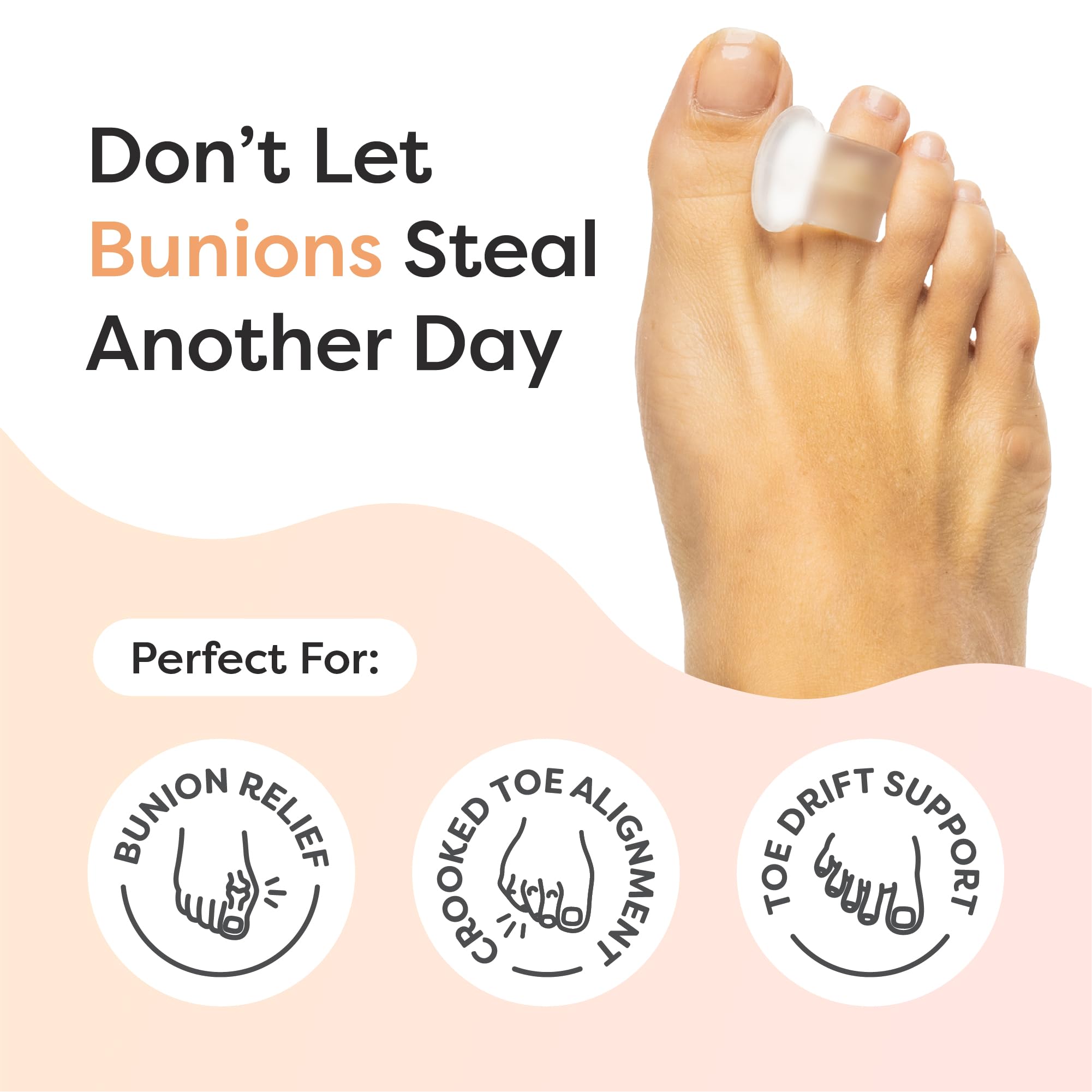 ZenToes Firm Gel Toe Separators promote big toe alignment in everyday activities.