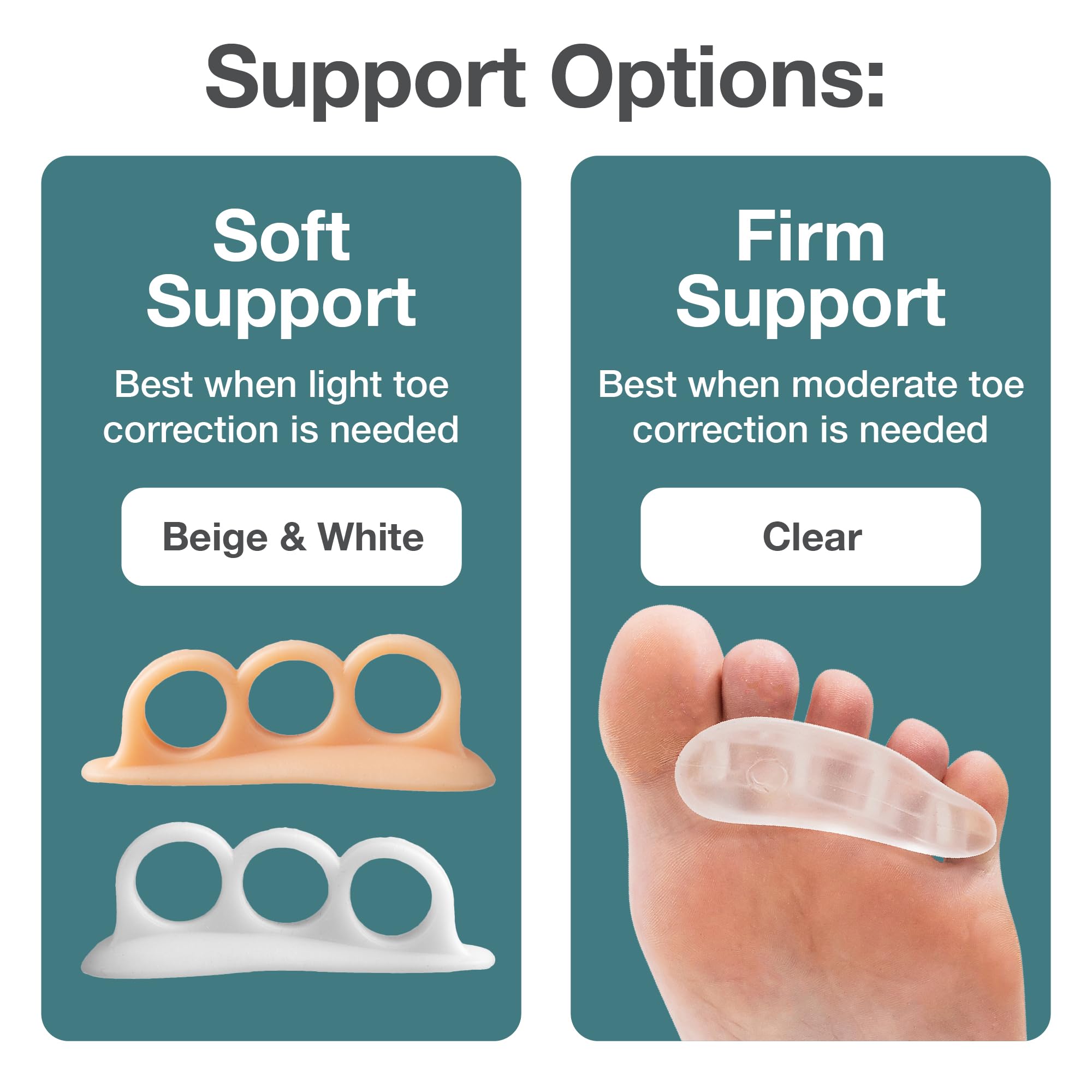 ZenToes firm clear gel crest provides medium correction for hammertoes.