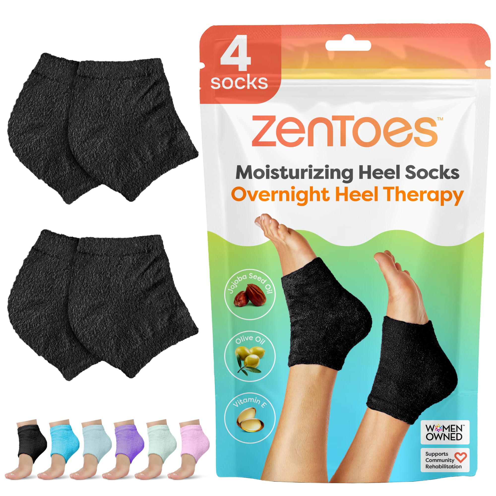 ZenToes talones hidratados con gel para cuidado nocturno de pies.