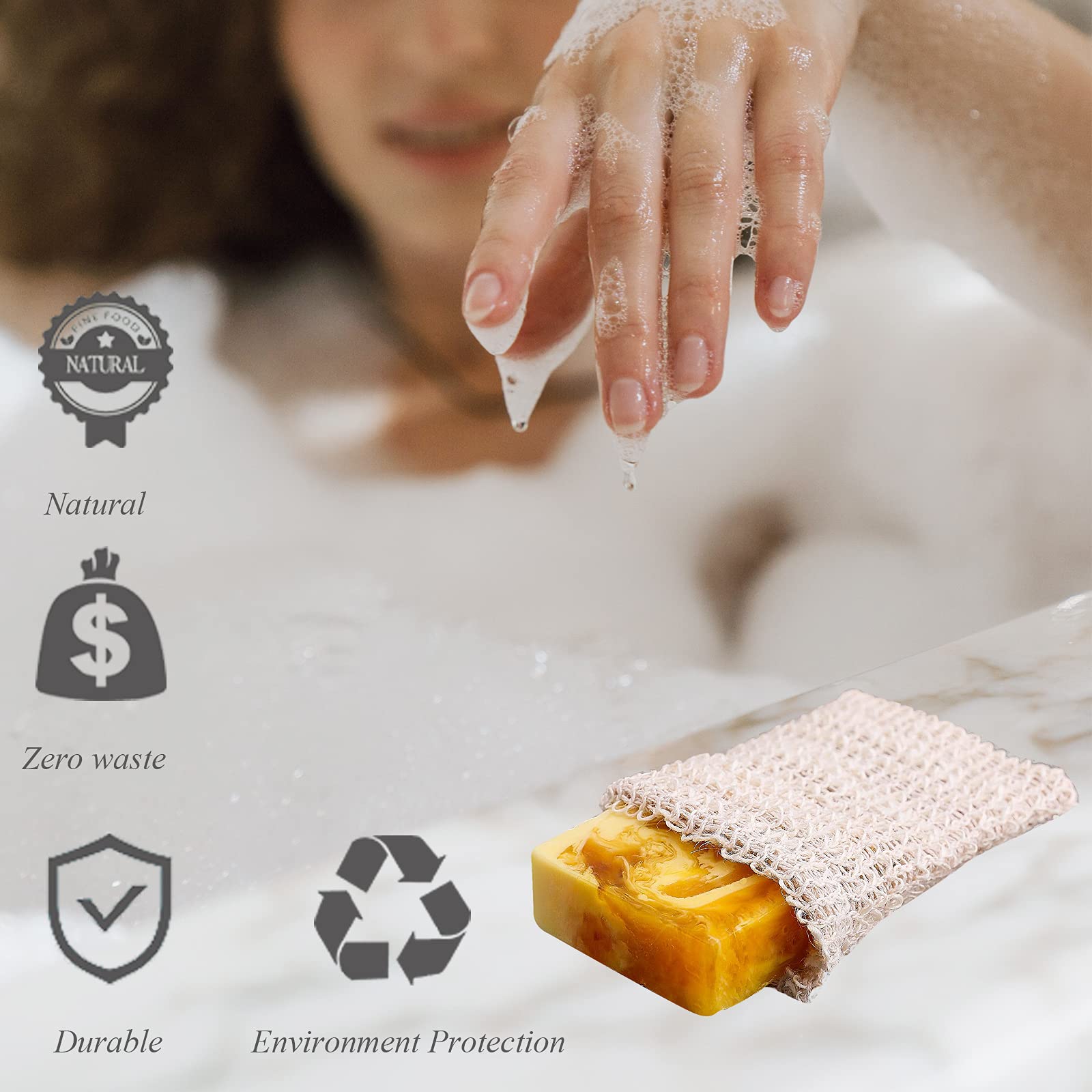 Natural sisal material in a 5 pack soap bag set