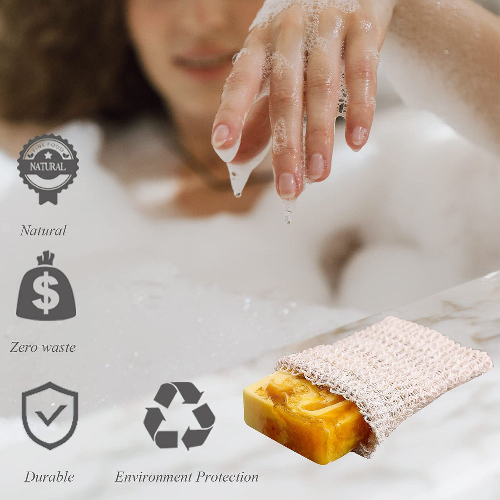 Natural sisal material in a 5 pack soap bag set