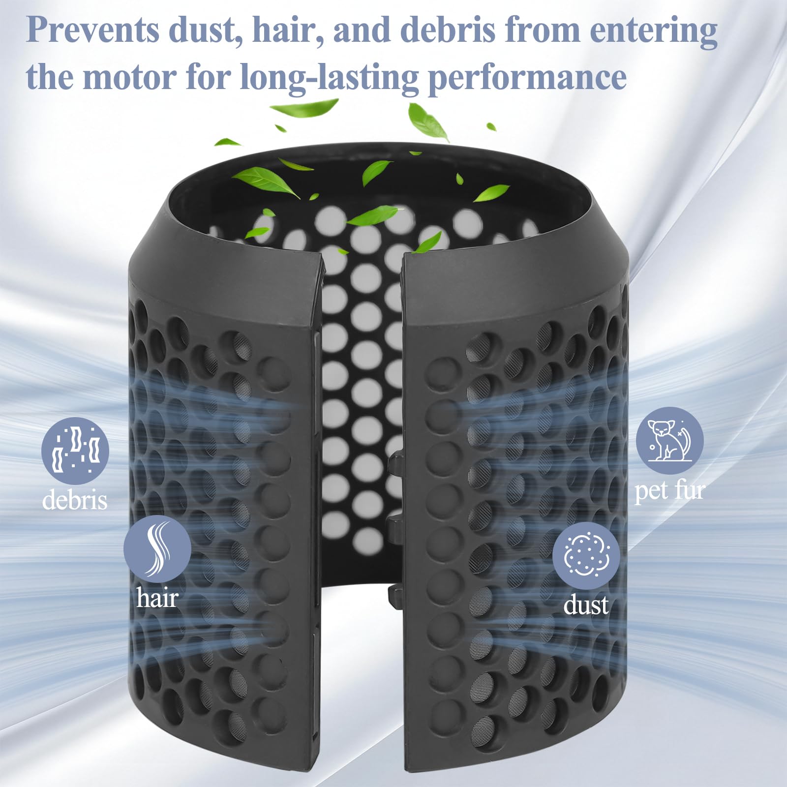 ZEPHBLOW dust-blocking cage protects the Airwrap motor from debris.