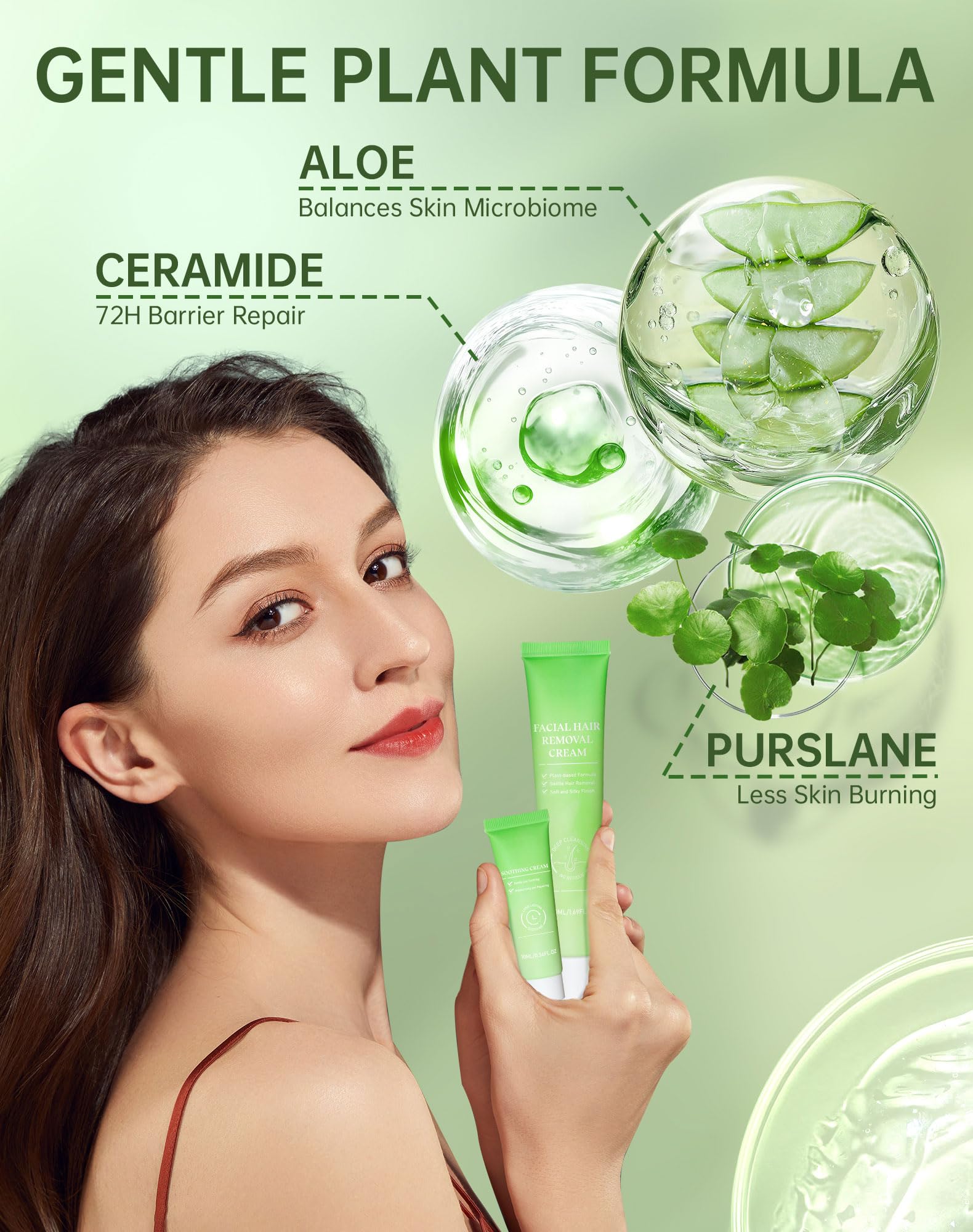 Zeponyx cruelty-free plant-powered formula for gentle facial hair removal.