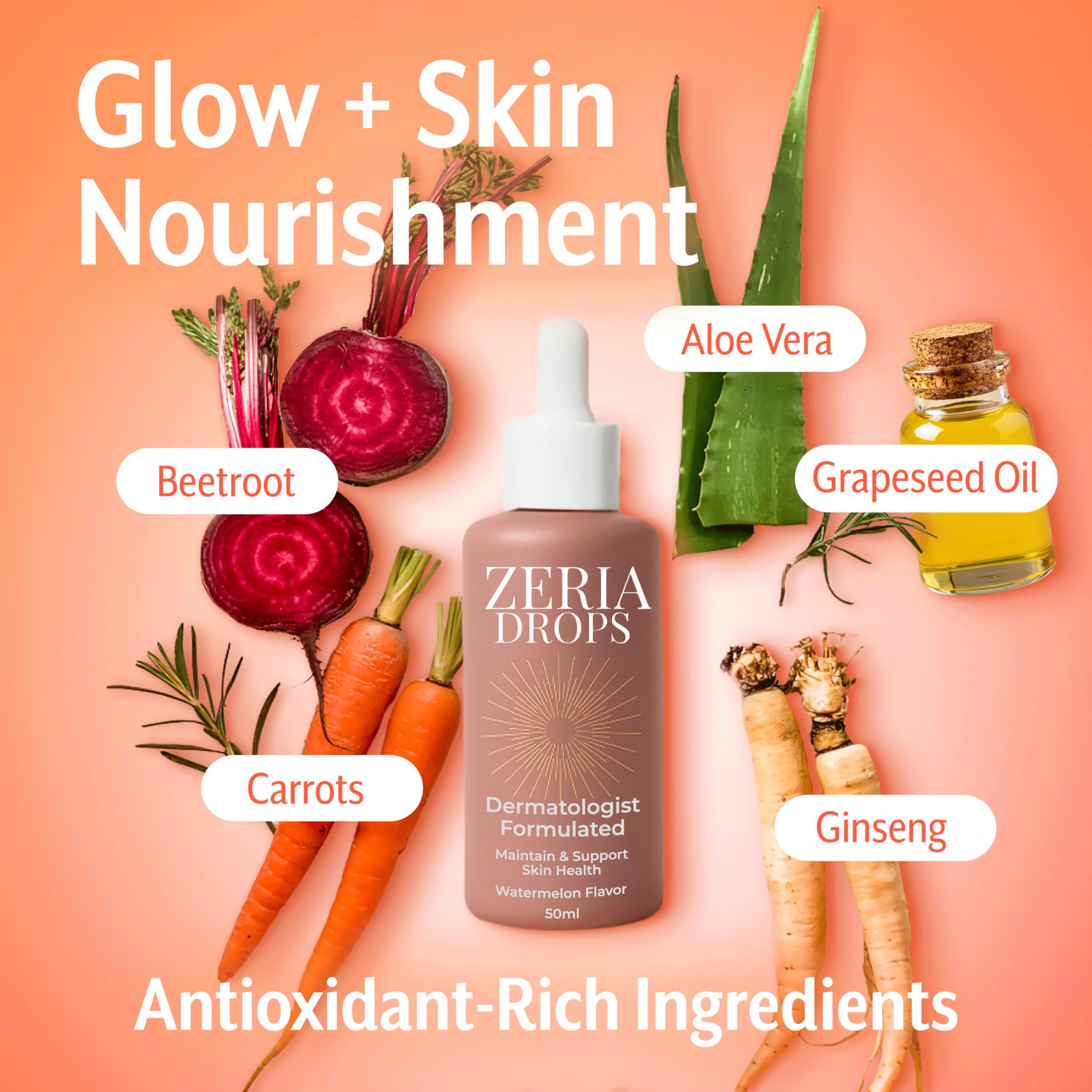 Envase de 50 ml de Zeria para bronceado comestible.