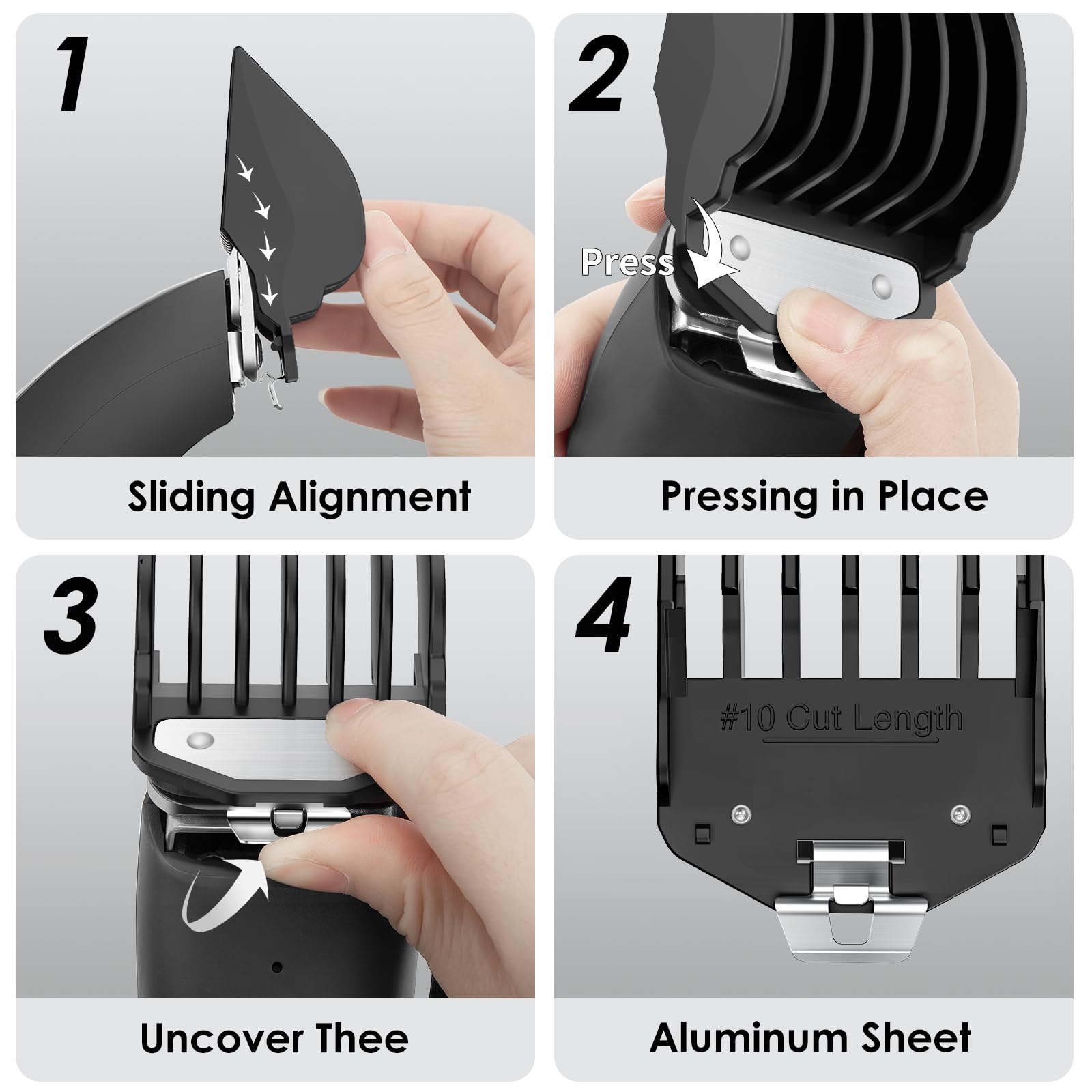 Zerika clipper guards with metal mounting for secure fit.