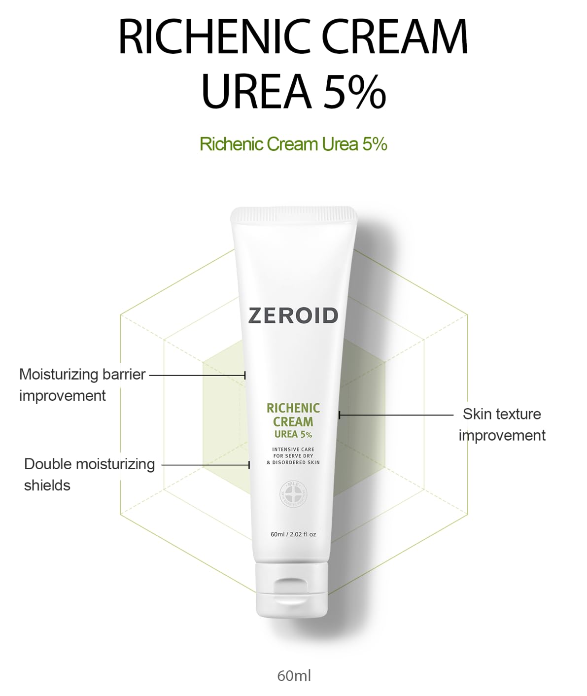 Textura cremosa de Zeroid Richenic con Urea 5% para suavizar la piel