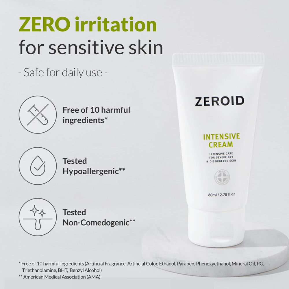 ZEROID Intensive Cream absorbed into skin leaves a soft, protected feel