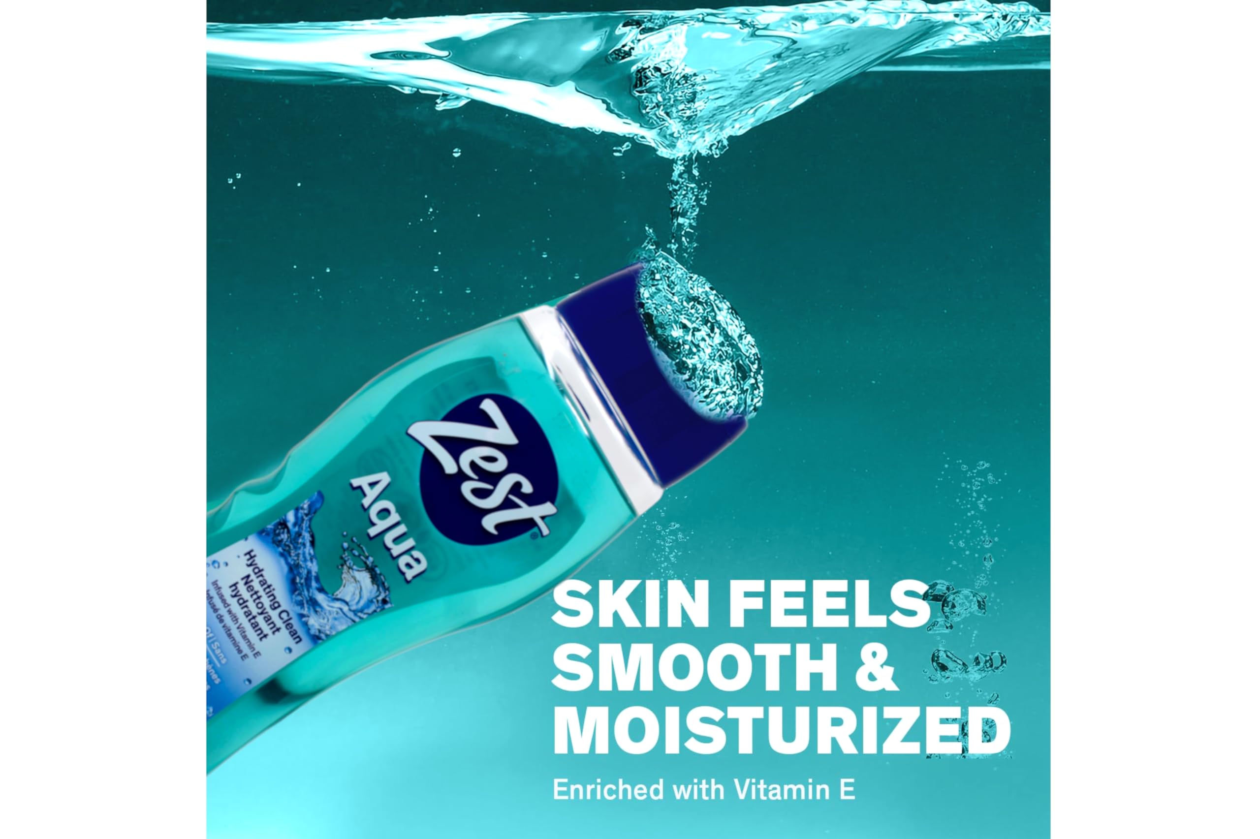 Zest Hydrating Body Wash Aqua after-shower glow hint for refreshed skin.