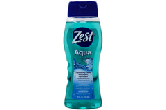 Zest Hydrating Body Wash Aqua pump bottle highlights easy lather for daily use.