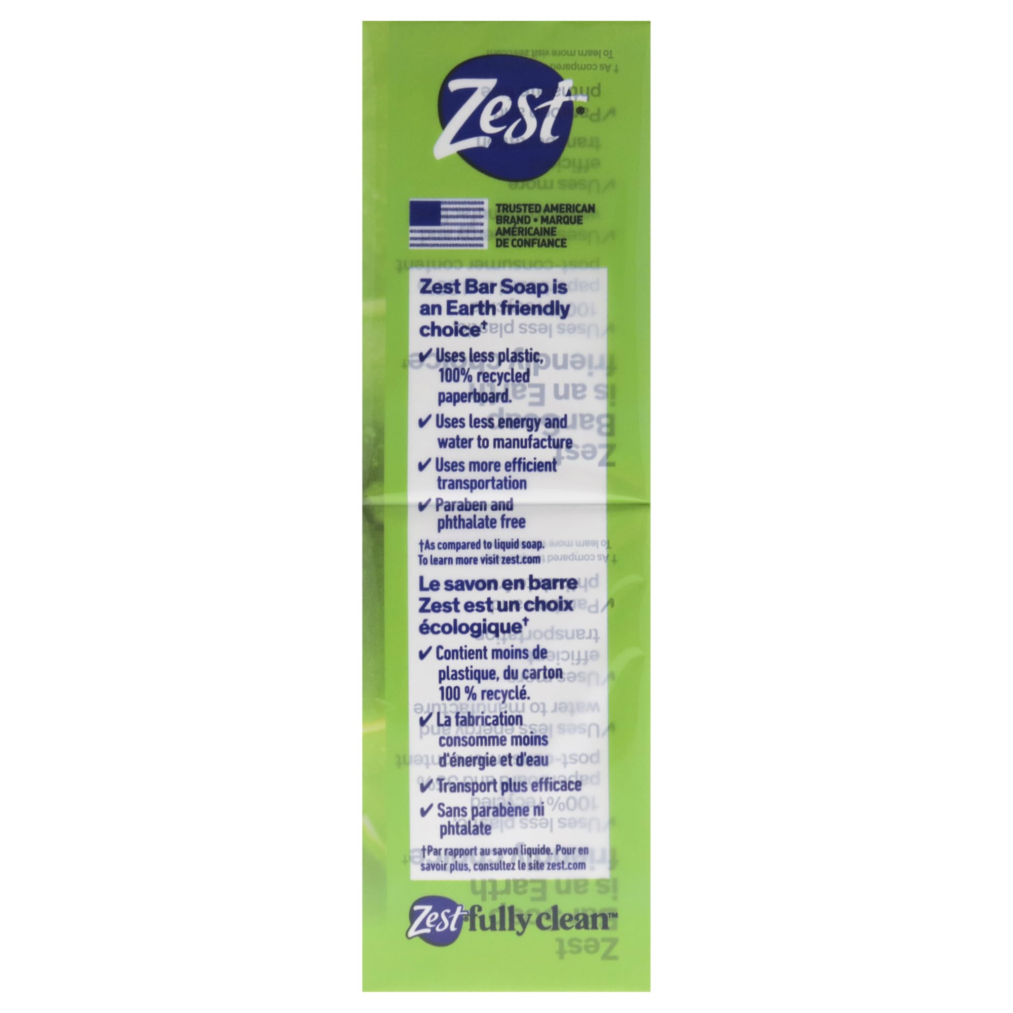 Zest Jabón con envase transparente, práctico para almacenamiento diario.