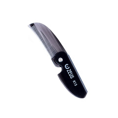 ZEUS folding mustache comb open view shows compact pocket design for on the go grooming.