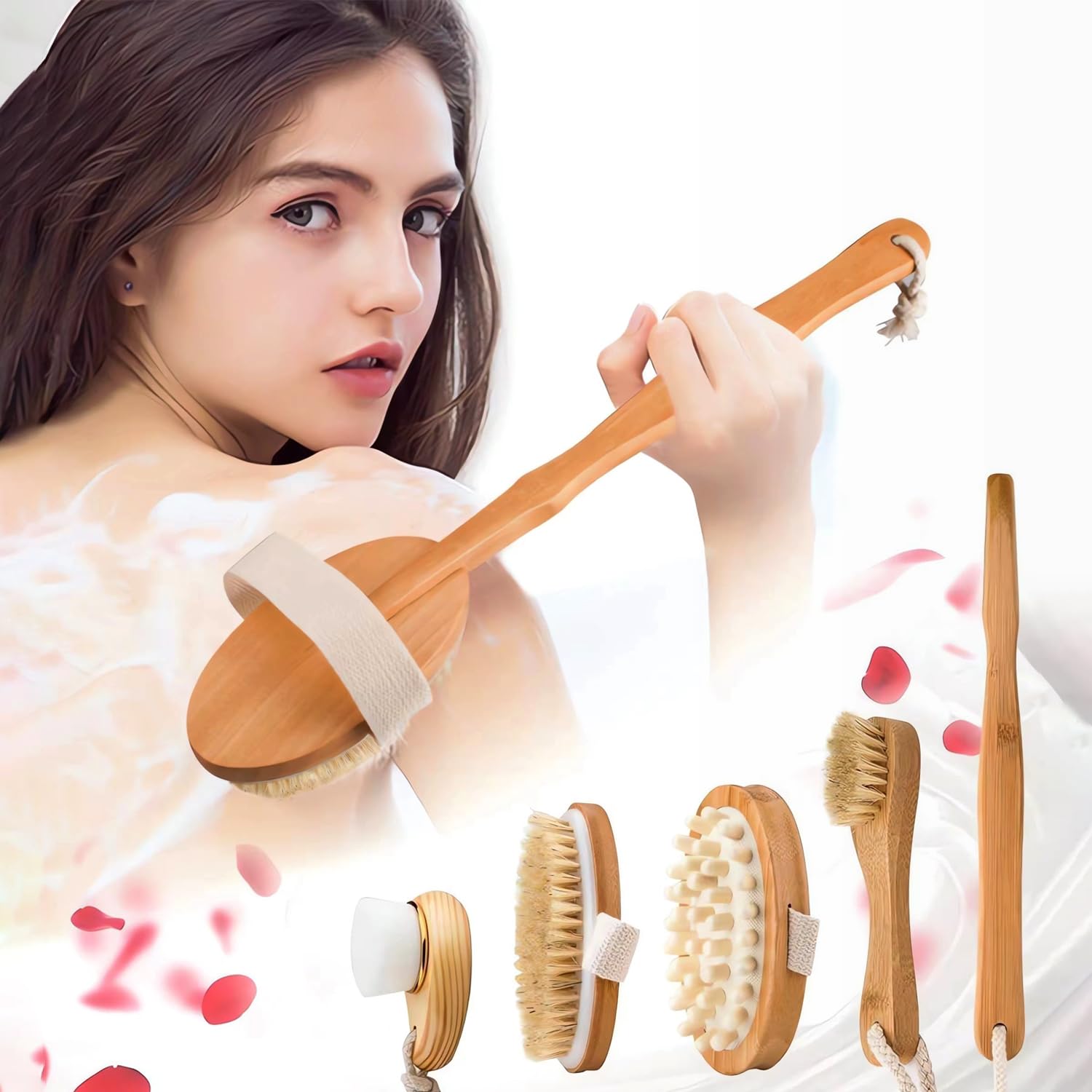 Zeutch brocha corporal para uso seco con mango largo exfolia suavemente la piel