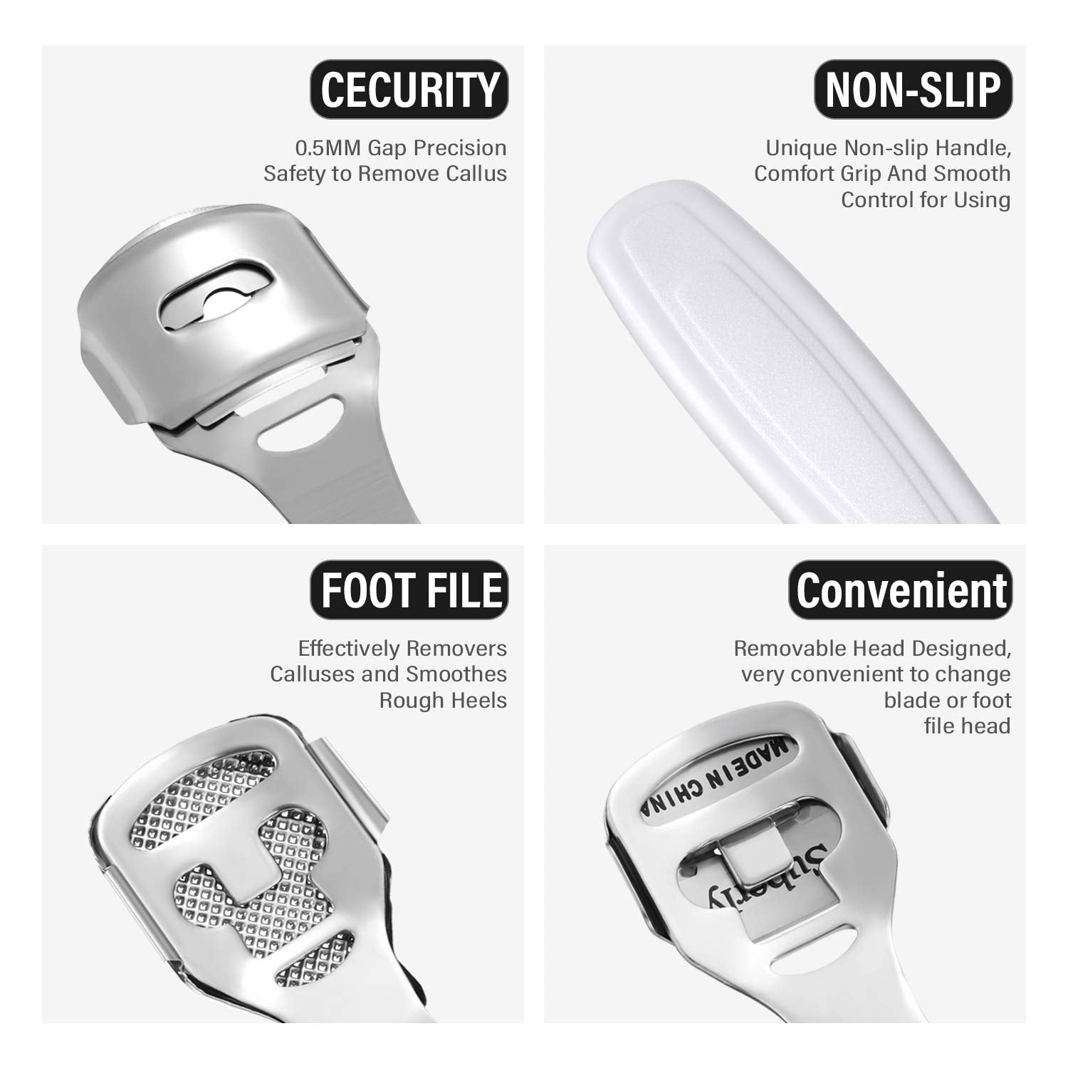Zhehao stainless steel callus shaver handle ensures sturdy grip and precise control.