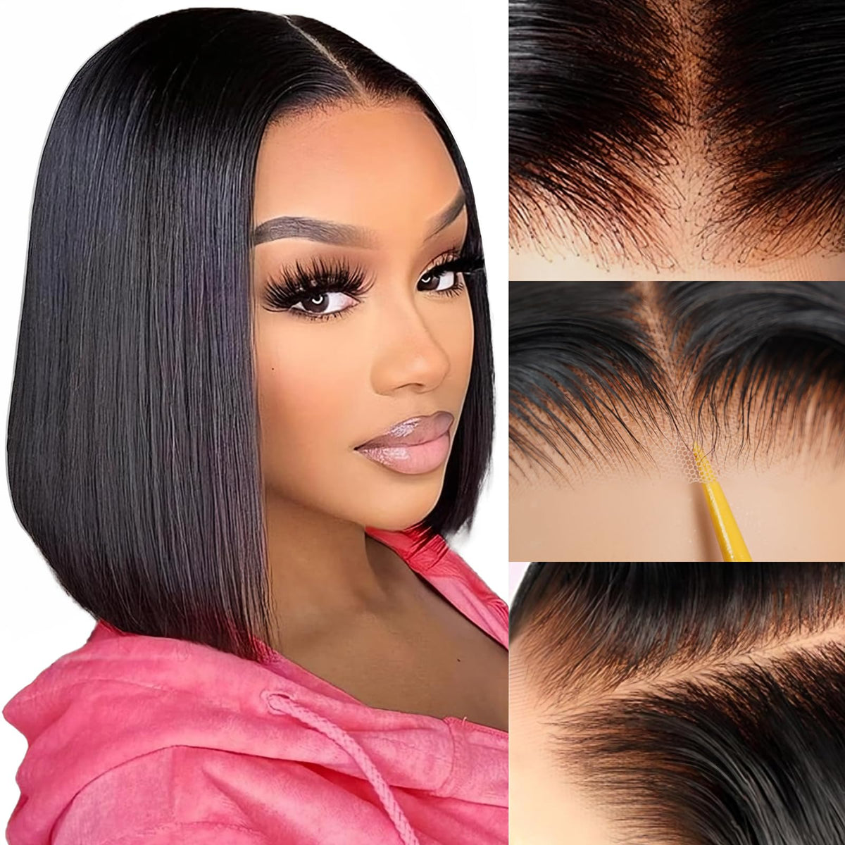 ZHENGON bob wig glueless lace front 12 inch for quick, comfortable wear.