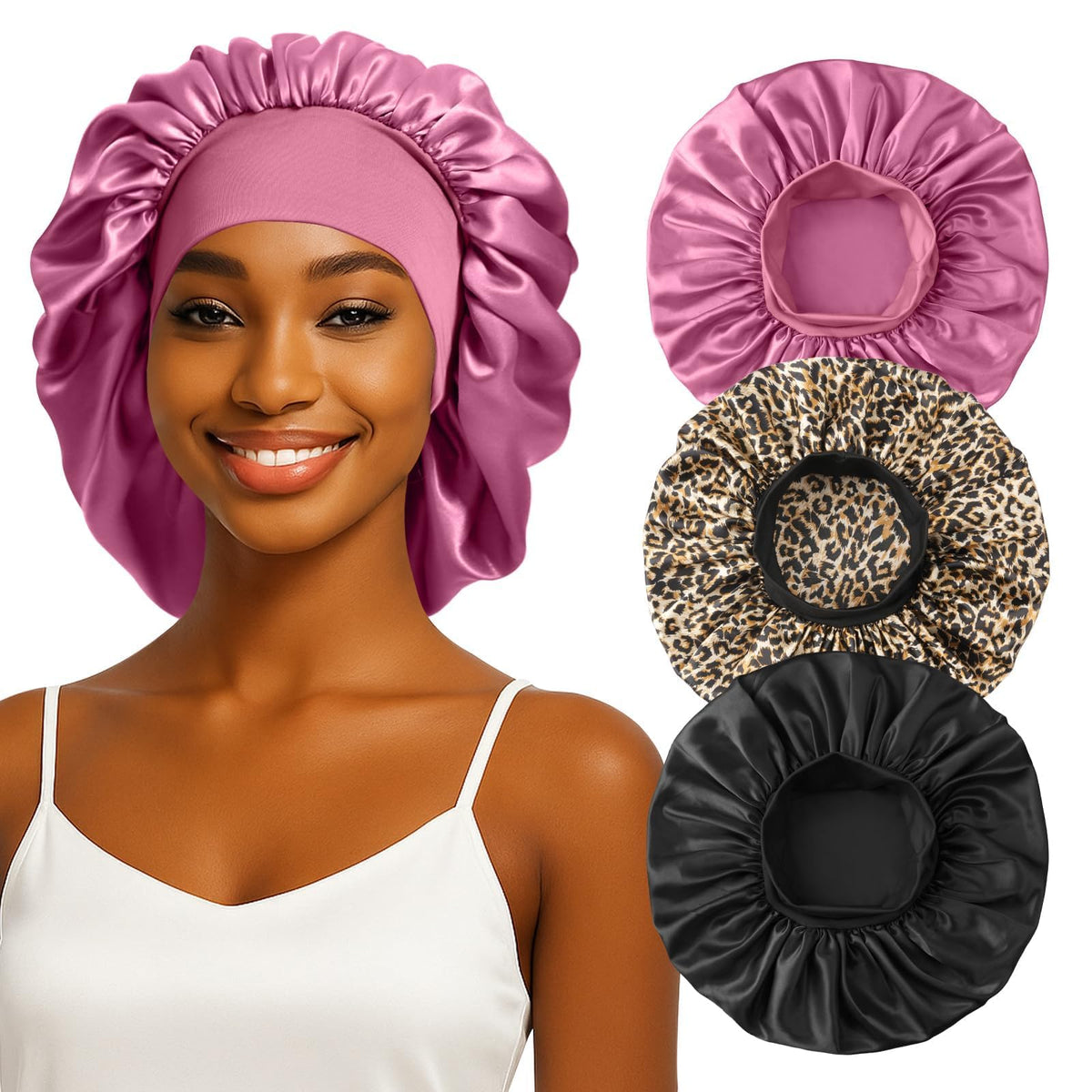 ZHENSILK 3pcs silk sleep bonnet pack provides overnight hair protection and frizz control.
