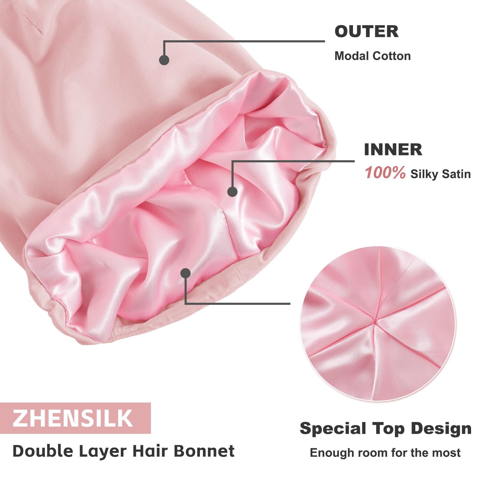 Bonete ZHENSILK en negro y rosa para combinar con estilo nocturno