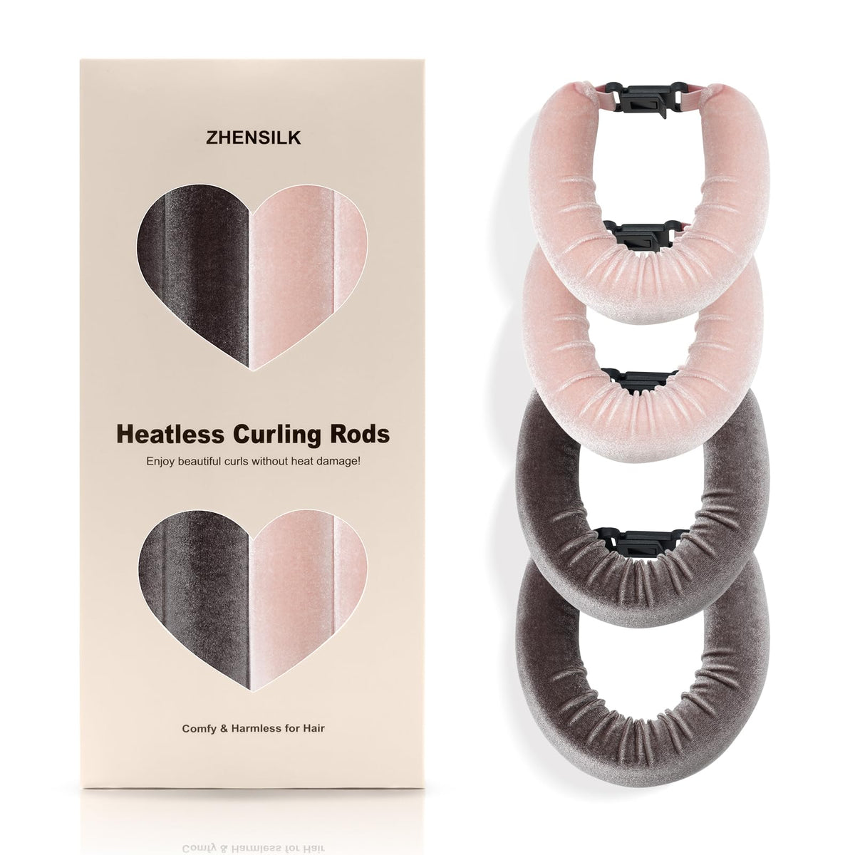 ZHENSILK heatless curling set with velvet overnight rods forming soft waves