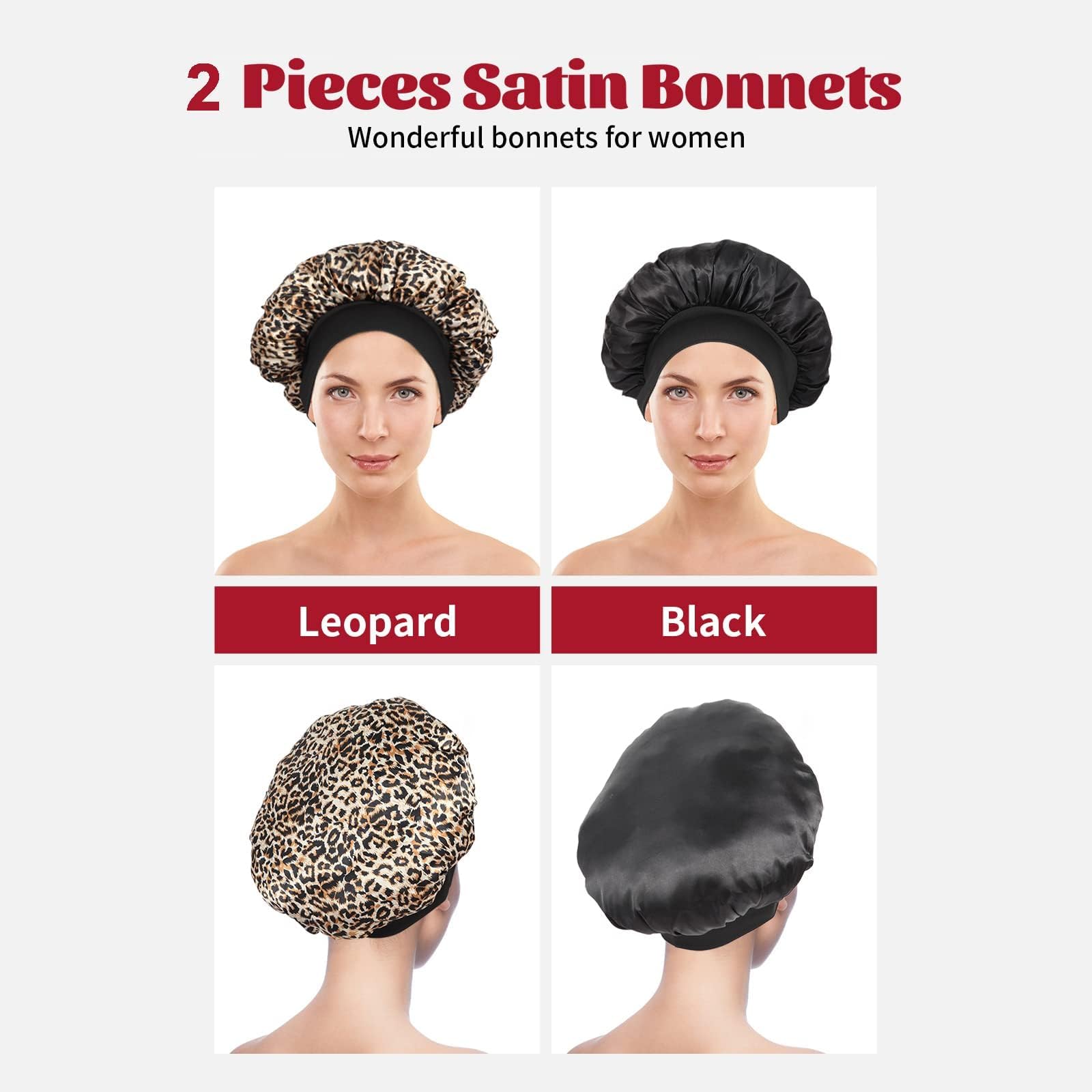 ZHENSILK satin bonnet two-pack display for versatile nighttime wear.