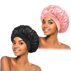 ZHENSILK silk bonnet for sleeping in black and pink, keeps hair smooth overnight