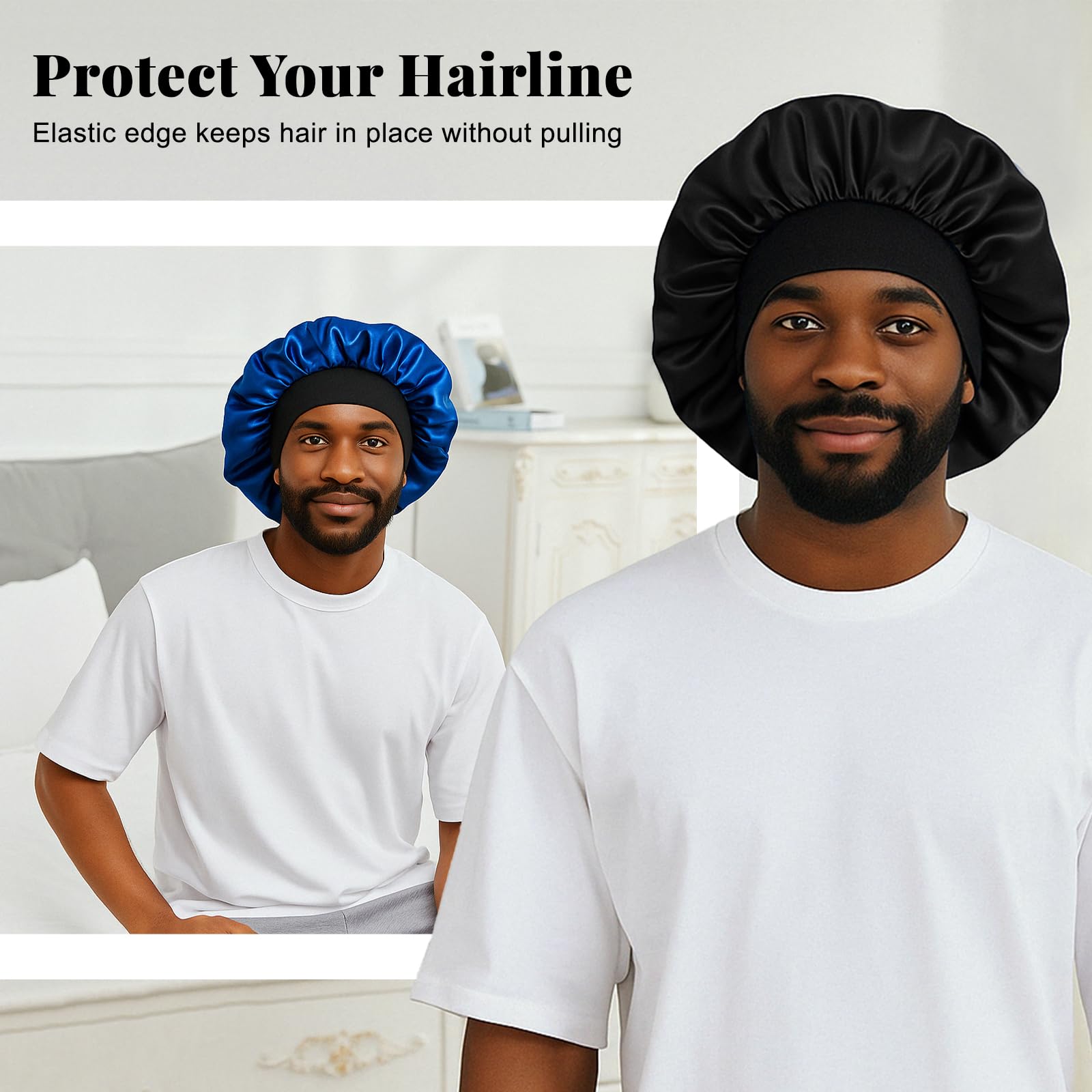 ZHENSILK silk satin bonnet for men in gray guards braids and locs while you rest.