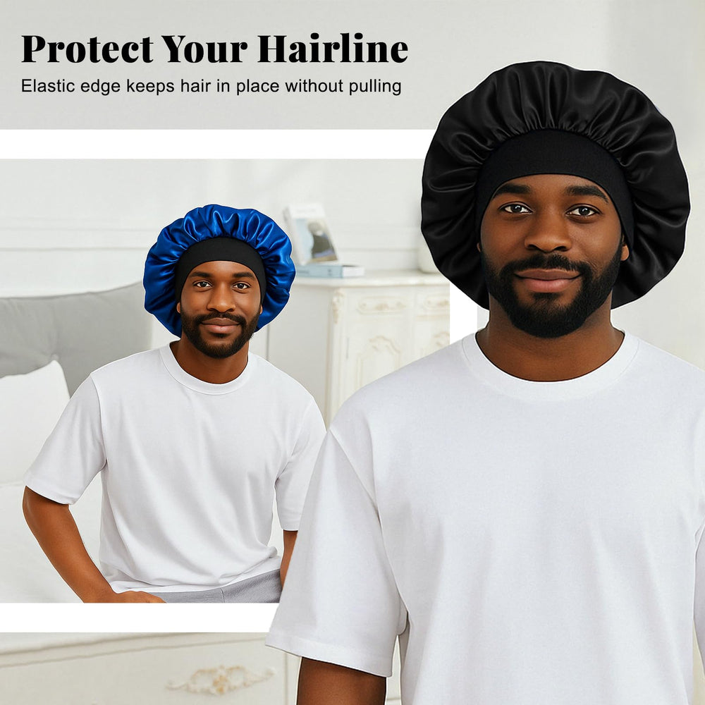 ZHENSILK silk satin bonnet for men in gray guards braids and locs while you rest.