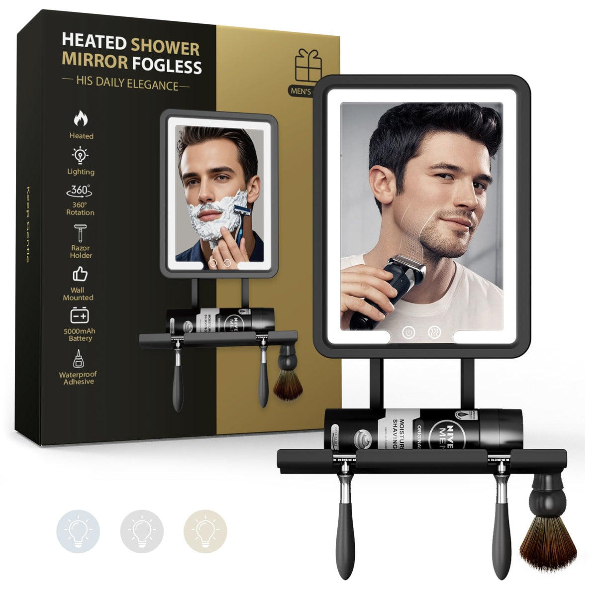 Zhenyemei heated fogless shower mirror ready for clear shave with warm glow