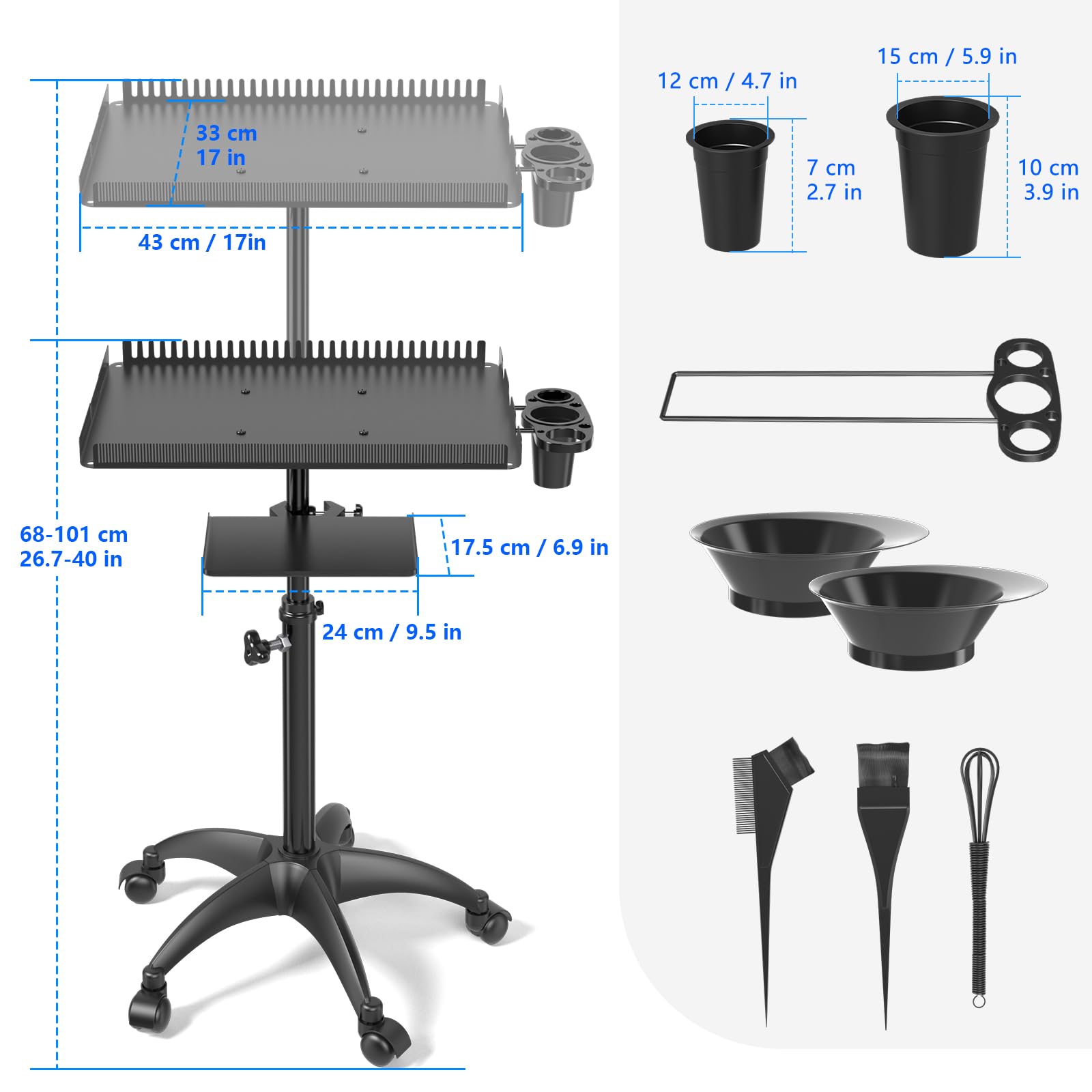 ZHOOGE dye bowls on the rolling cart reduce spills during color applications