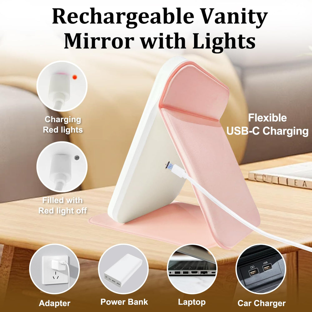 ZHUOTHAN LED makeup mirror shows three color temperatures for accurate shade matching.