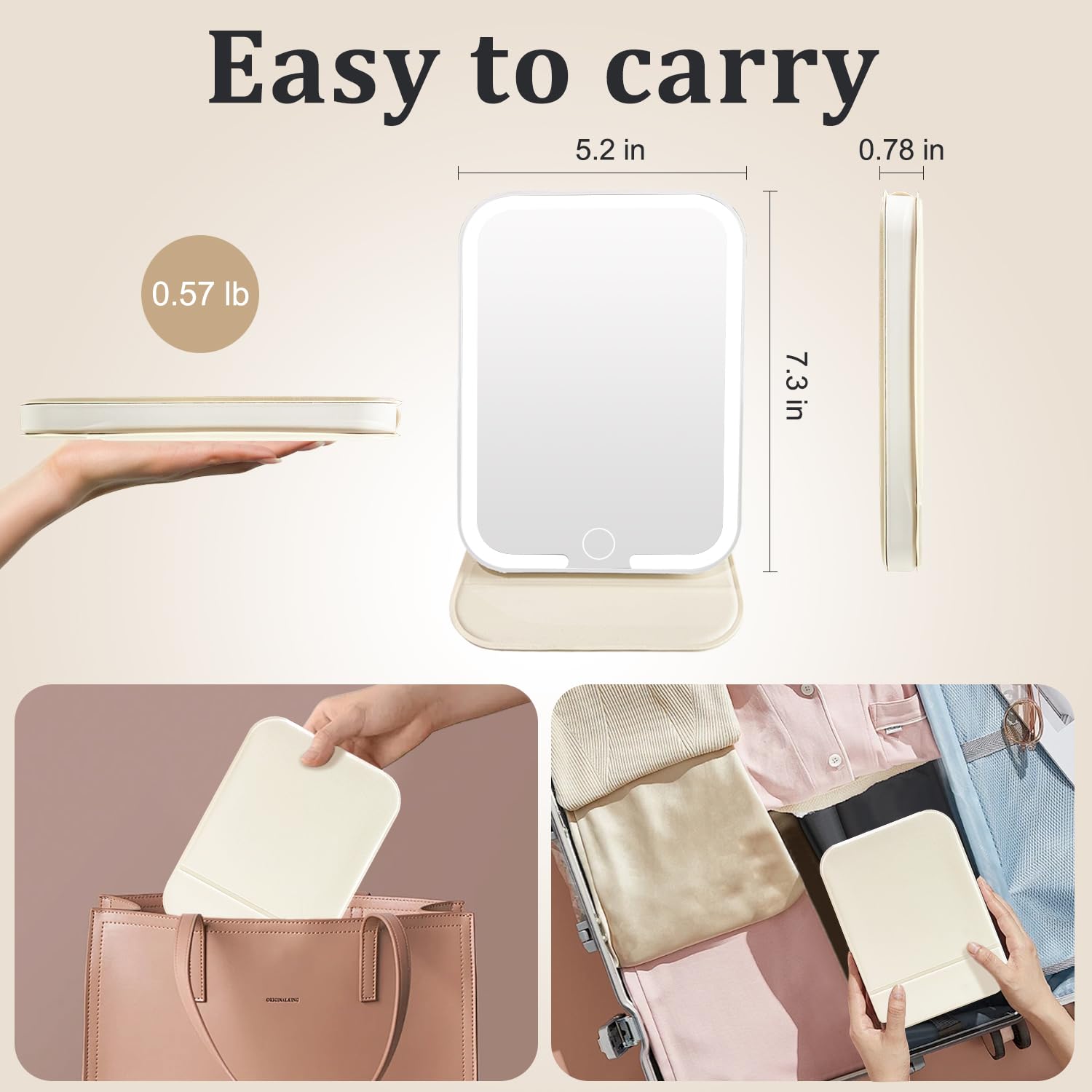 ZHUOTHAN portable PVC mirror is lightweight and travel-ready.