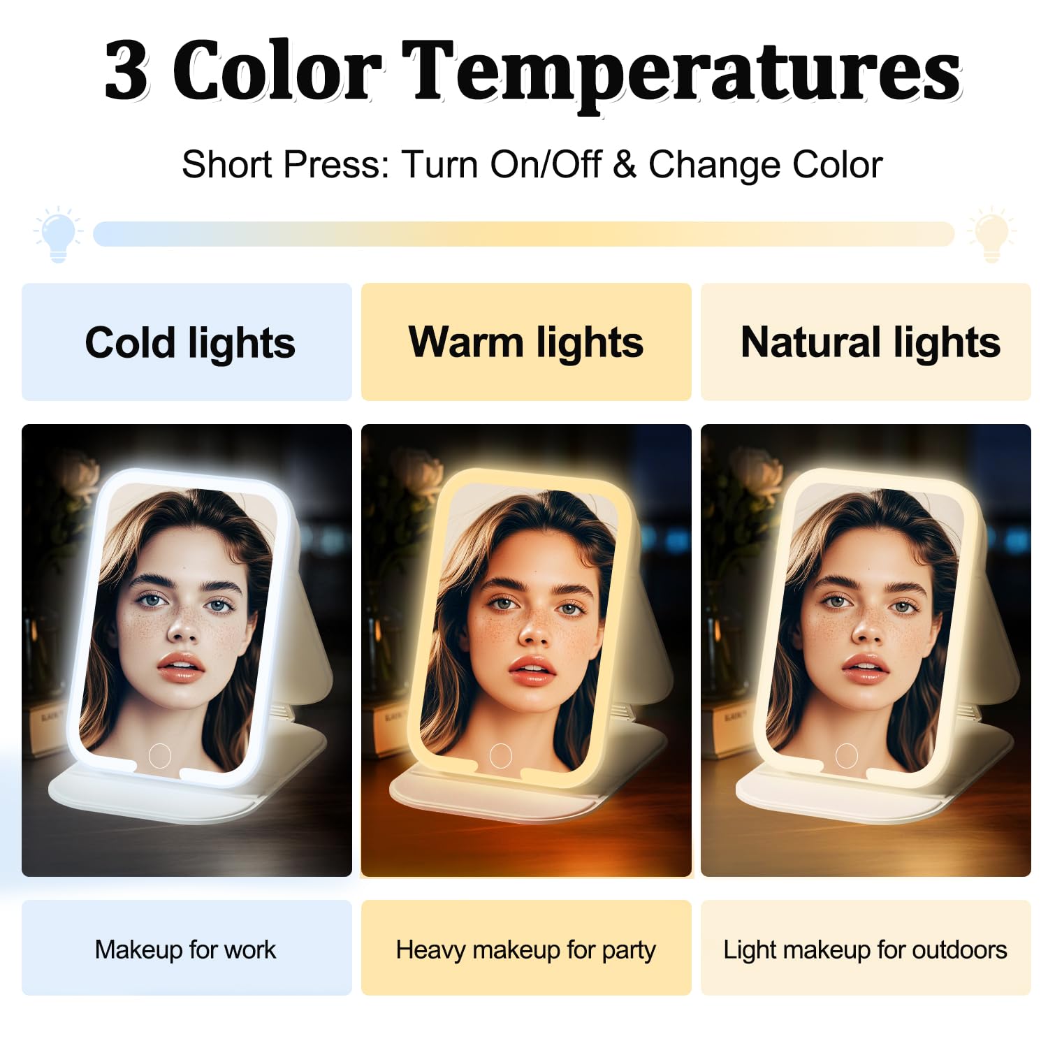 ZHUOTHAN mirror with three color temperatures for day or night looks.
