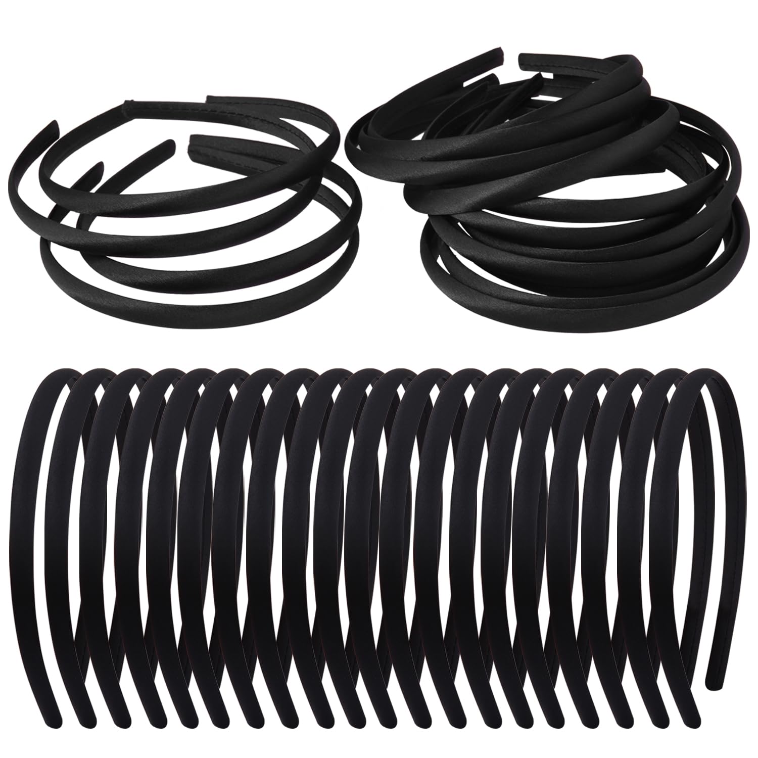 Zifengcer black satin covered headbands 20-pack for versatile DIY styling and gifting.
