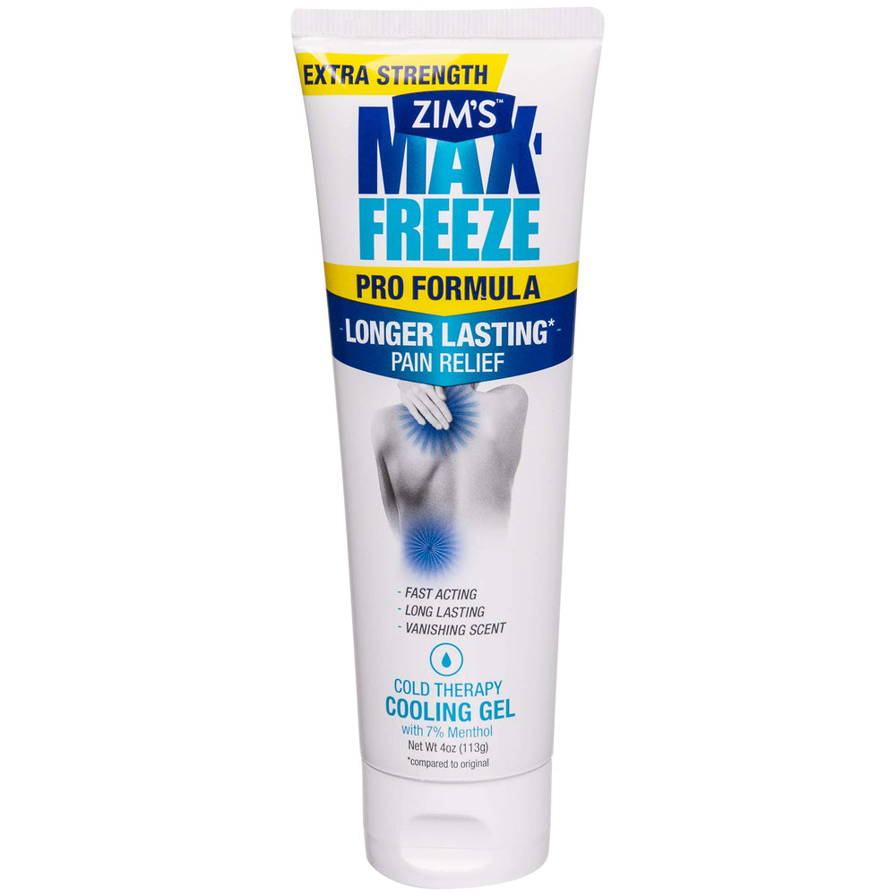 Zim's Max Freeze Pro Formula Gel application: quick, temporary relief for minor muscle and joint discomfort.