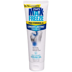 Zim's Max Freeze Pro Formula Gel application: quick, temporary relief for minor muscle and joint discomfort.
